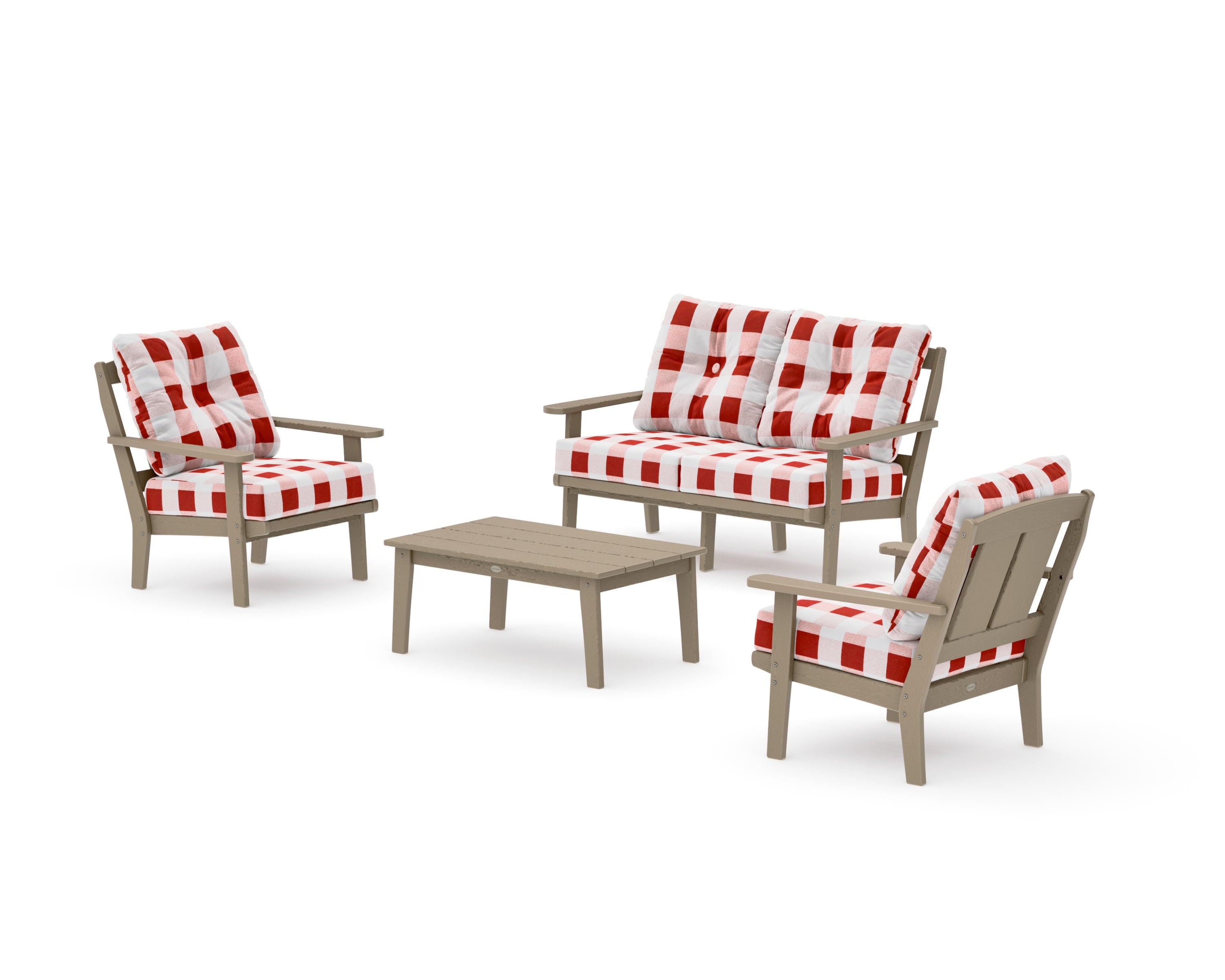 Mission 4-Piece Deep Seating Set with Loveseat in Vintage Sahara / Buffalo Plaid Crimson