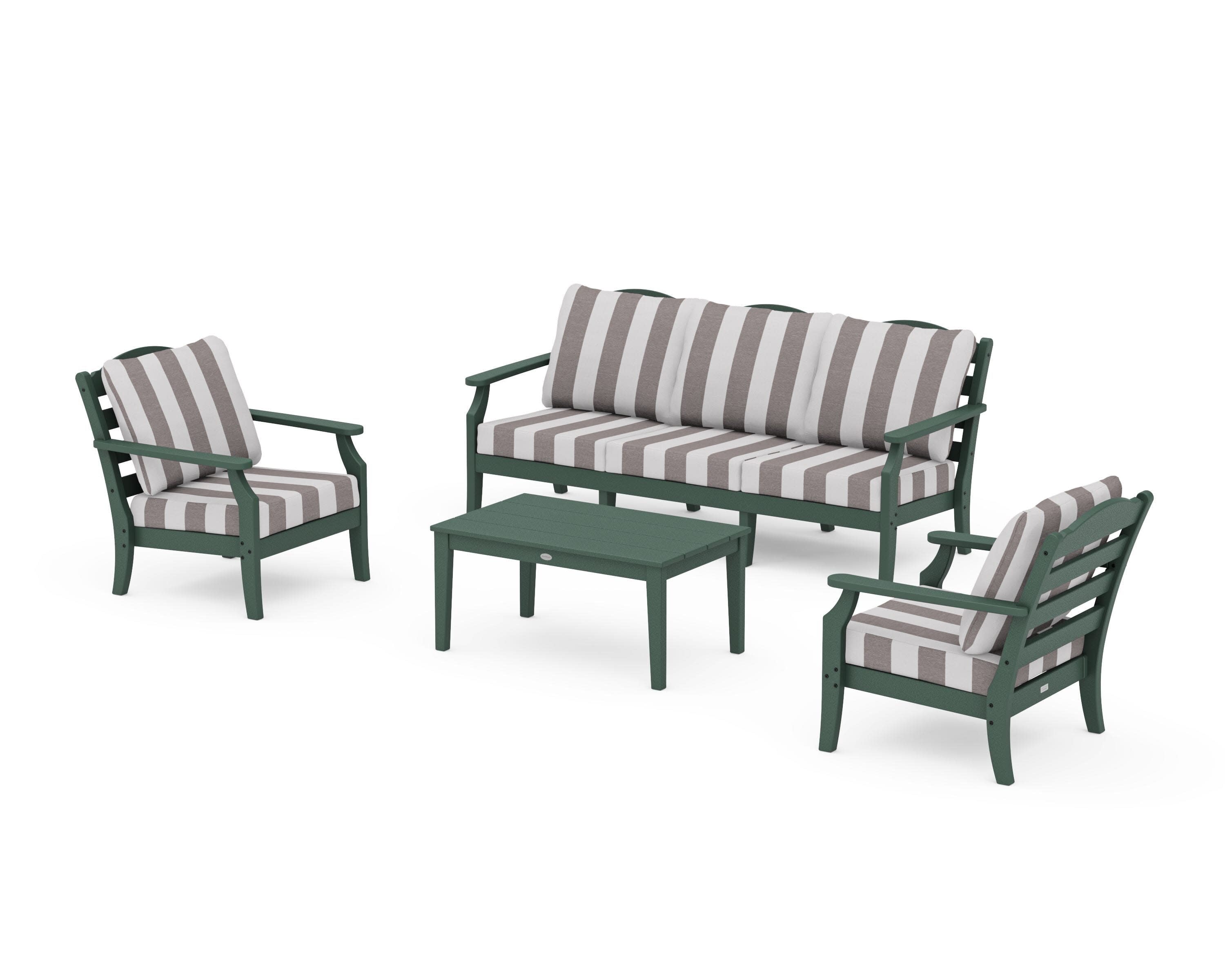 Savannah 4-Piece Deep Seating Set with Sofa in Green / Cabana Stripe Grey Mist