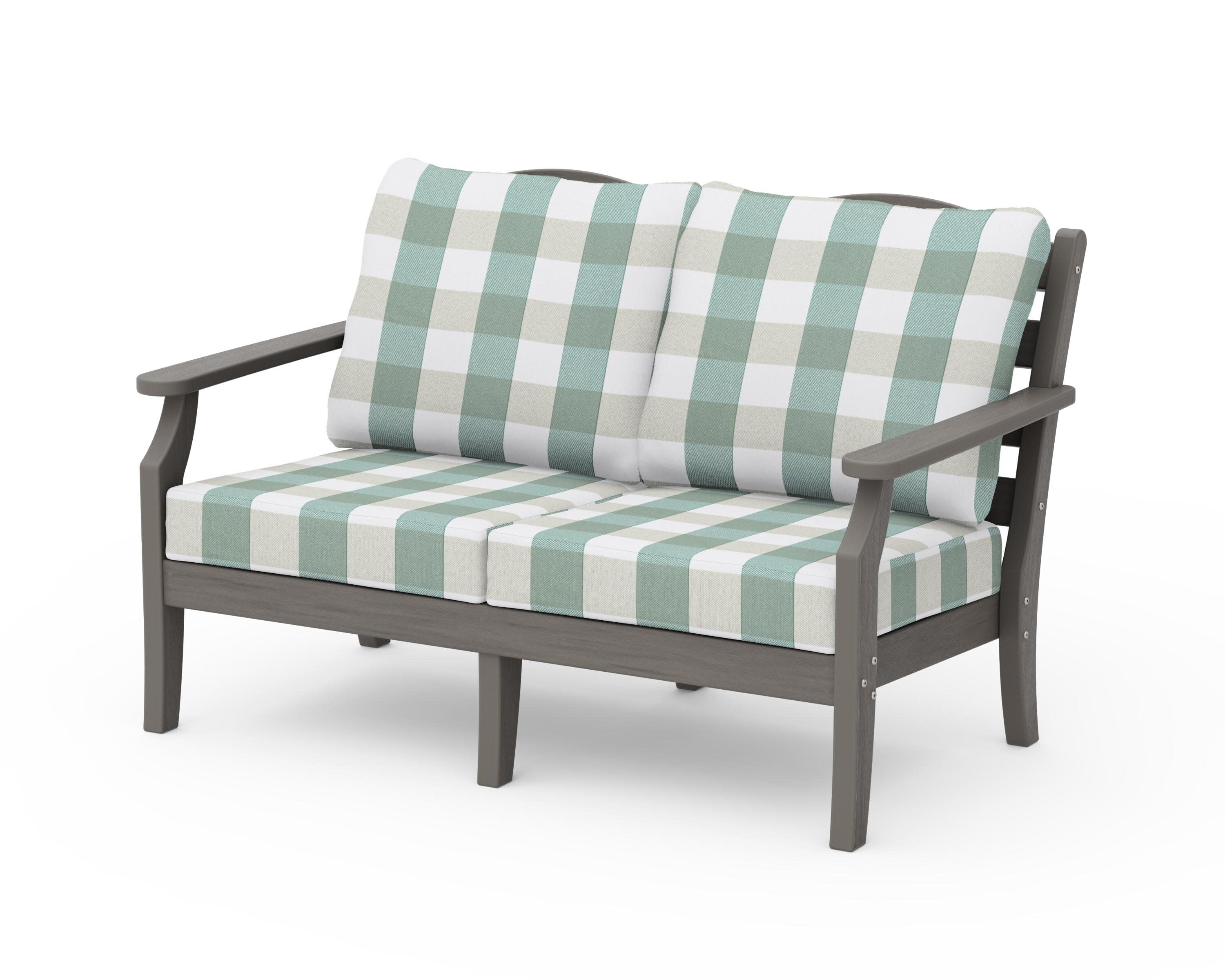 Savannah Deep Seating Loveseat in Driftwood / Buffalo Plaid Glacier Spa
