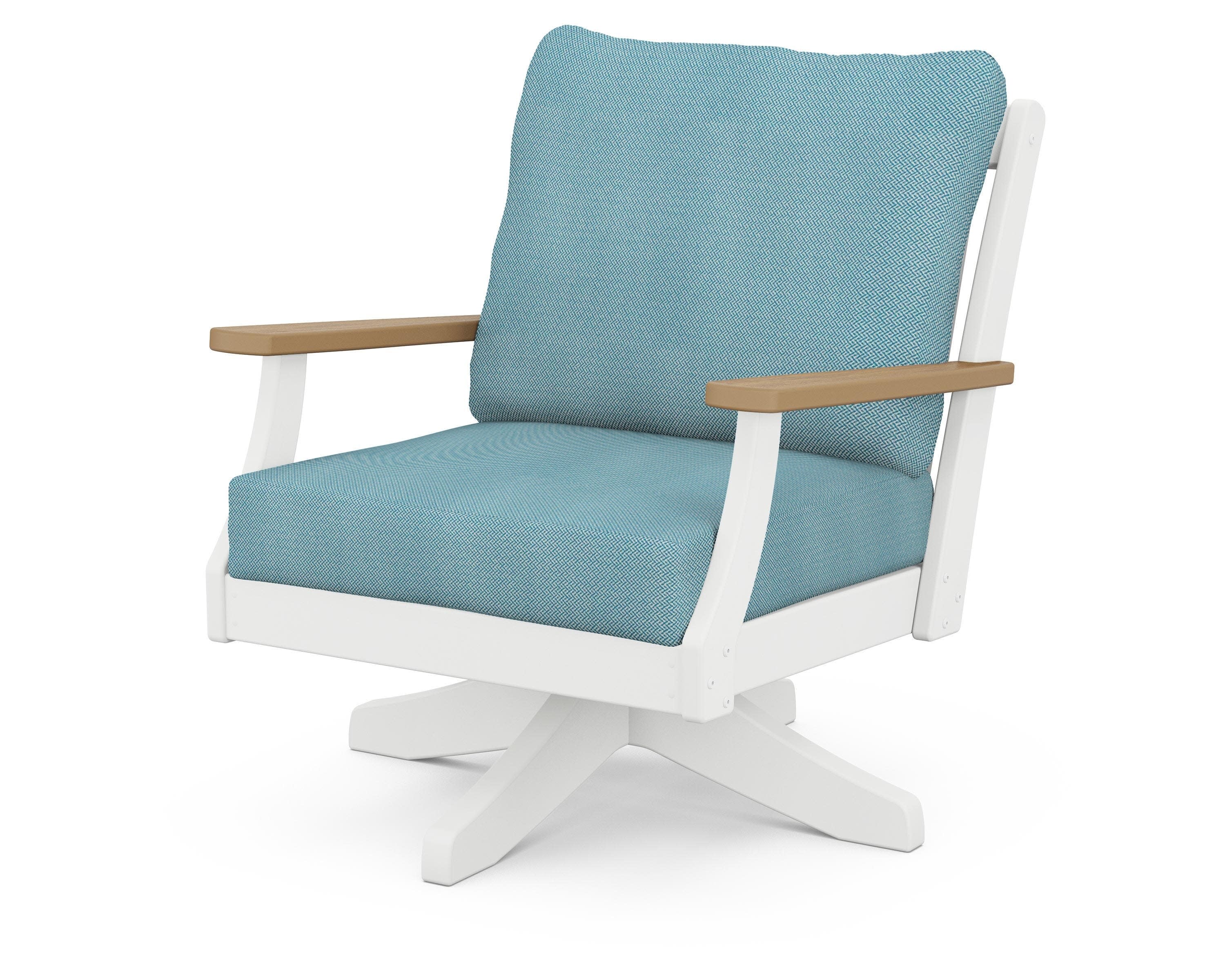 Braxton Deep Seating Swivel Chair in White / Natural / Lattice Sky Blue