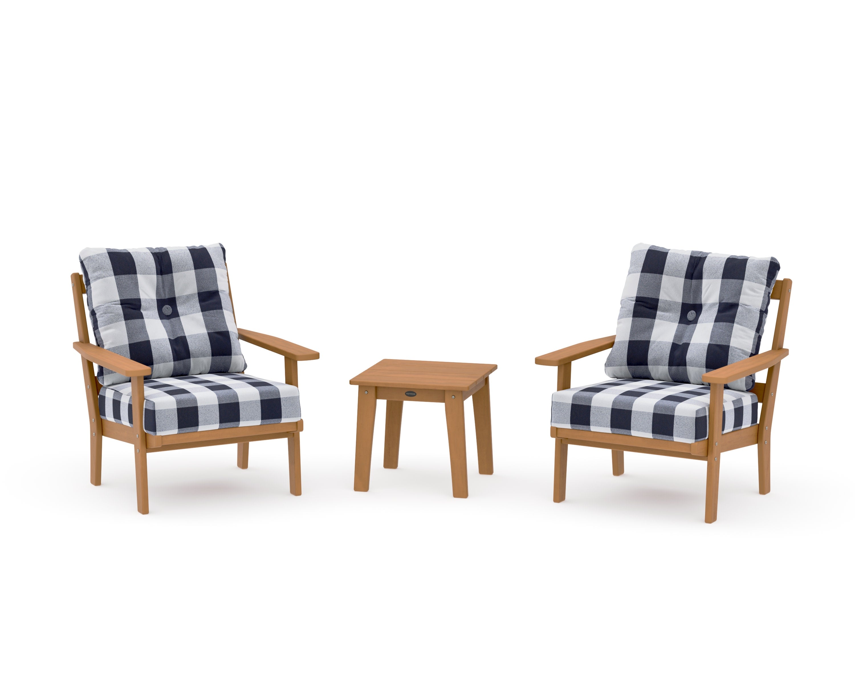 Oxford 3-Piece Deep Seating Set in Natural / Buffalo Plaid Navy