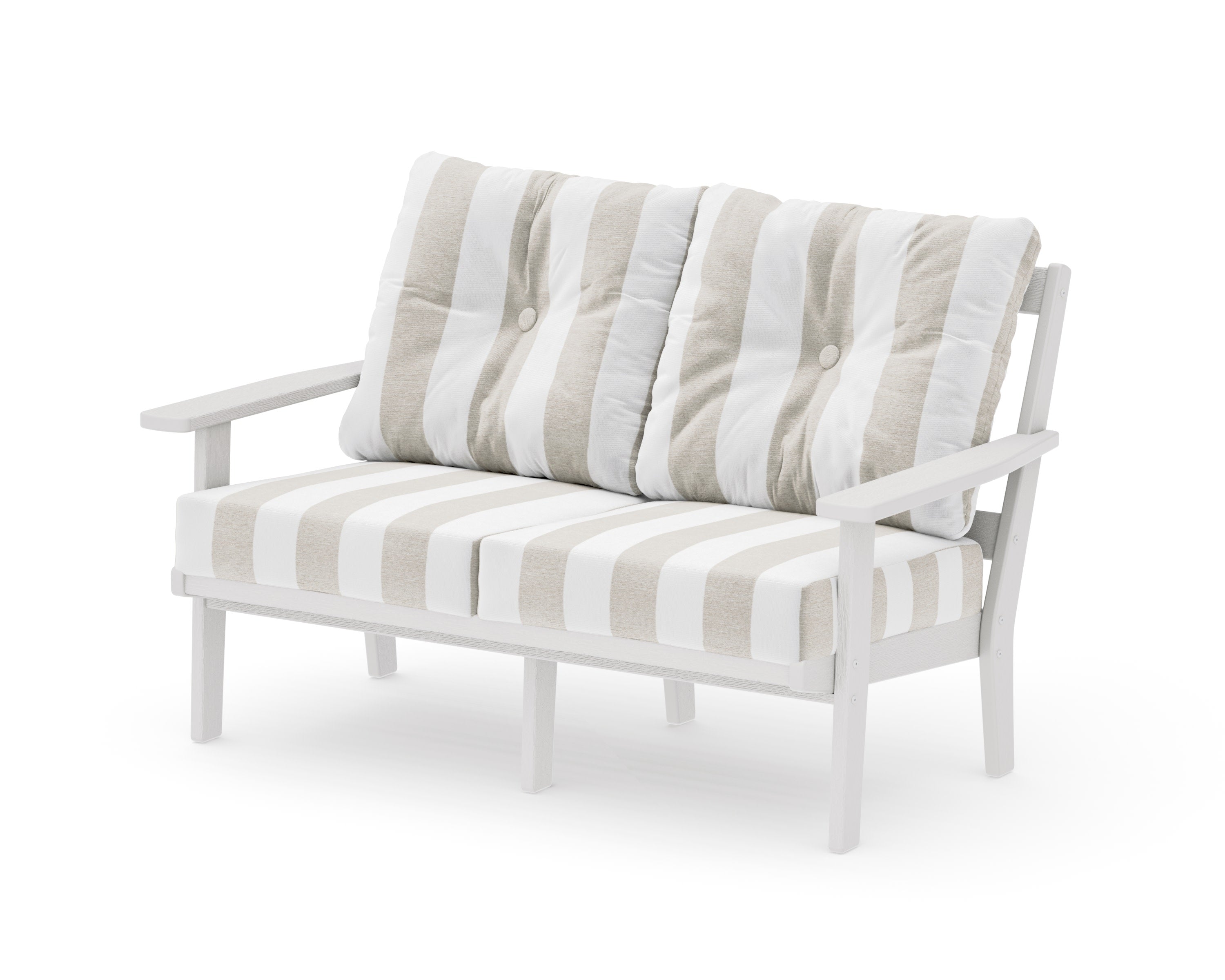 Oxford Deep SeatingLoveseat in Vintage White / Cabana Stripe Dune Burlap