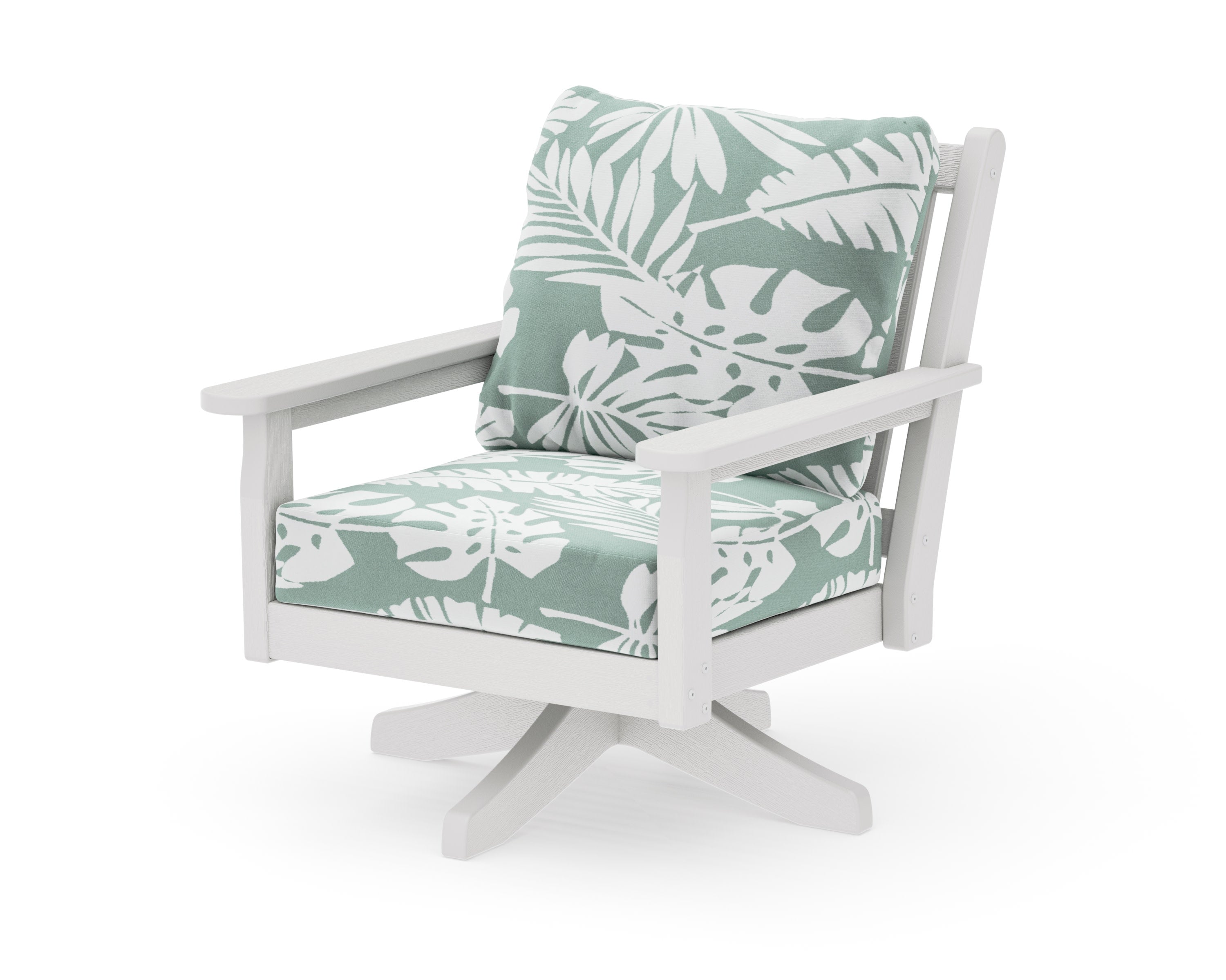 Chippendale Deep Seating Swivel Chair in Vintage White / Leaf Glacier Spa