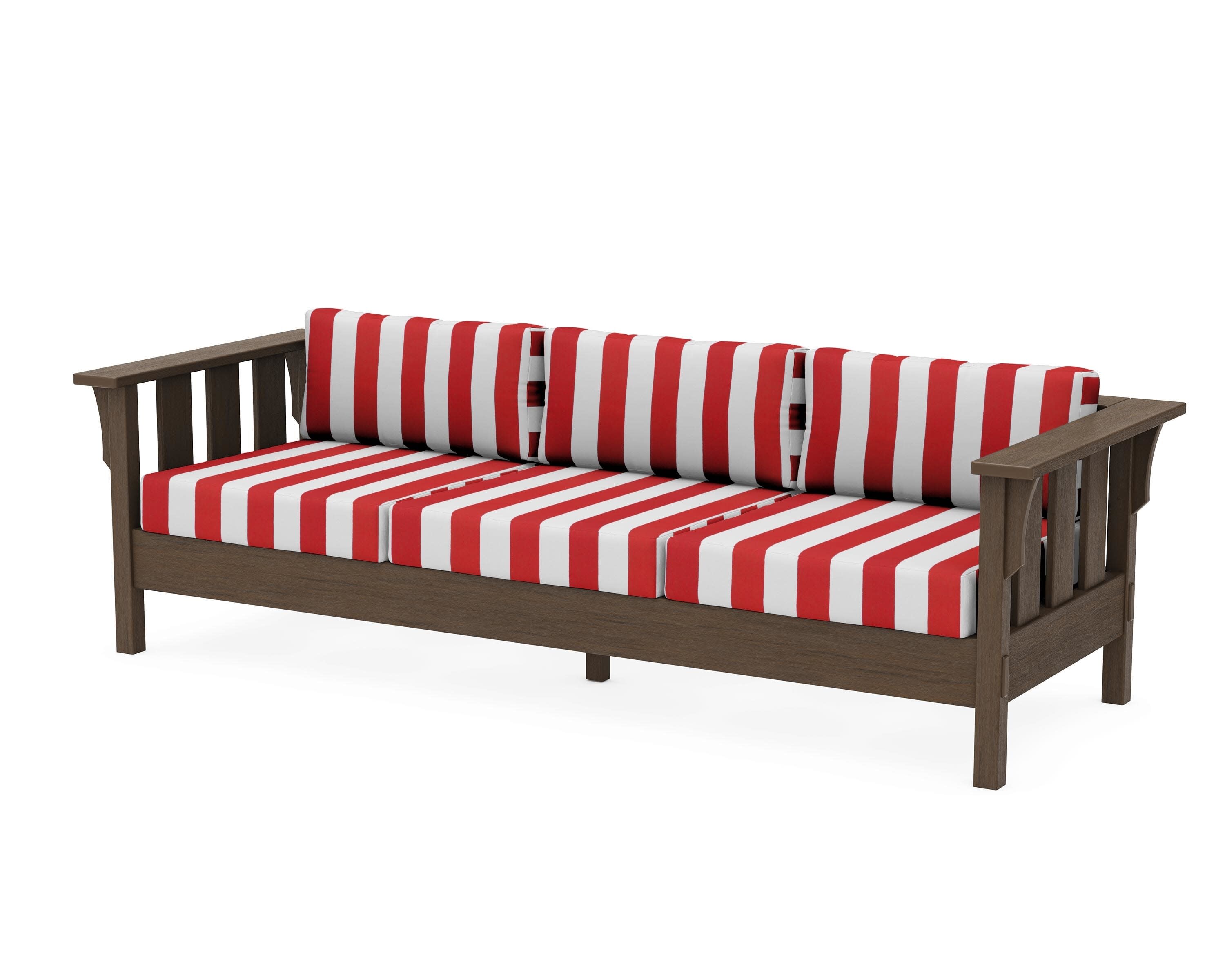 Acadia Deep Seating Sofa in Kona / Cabana Stripe Crimson