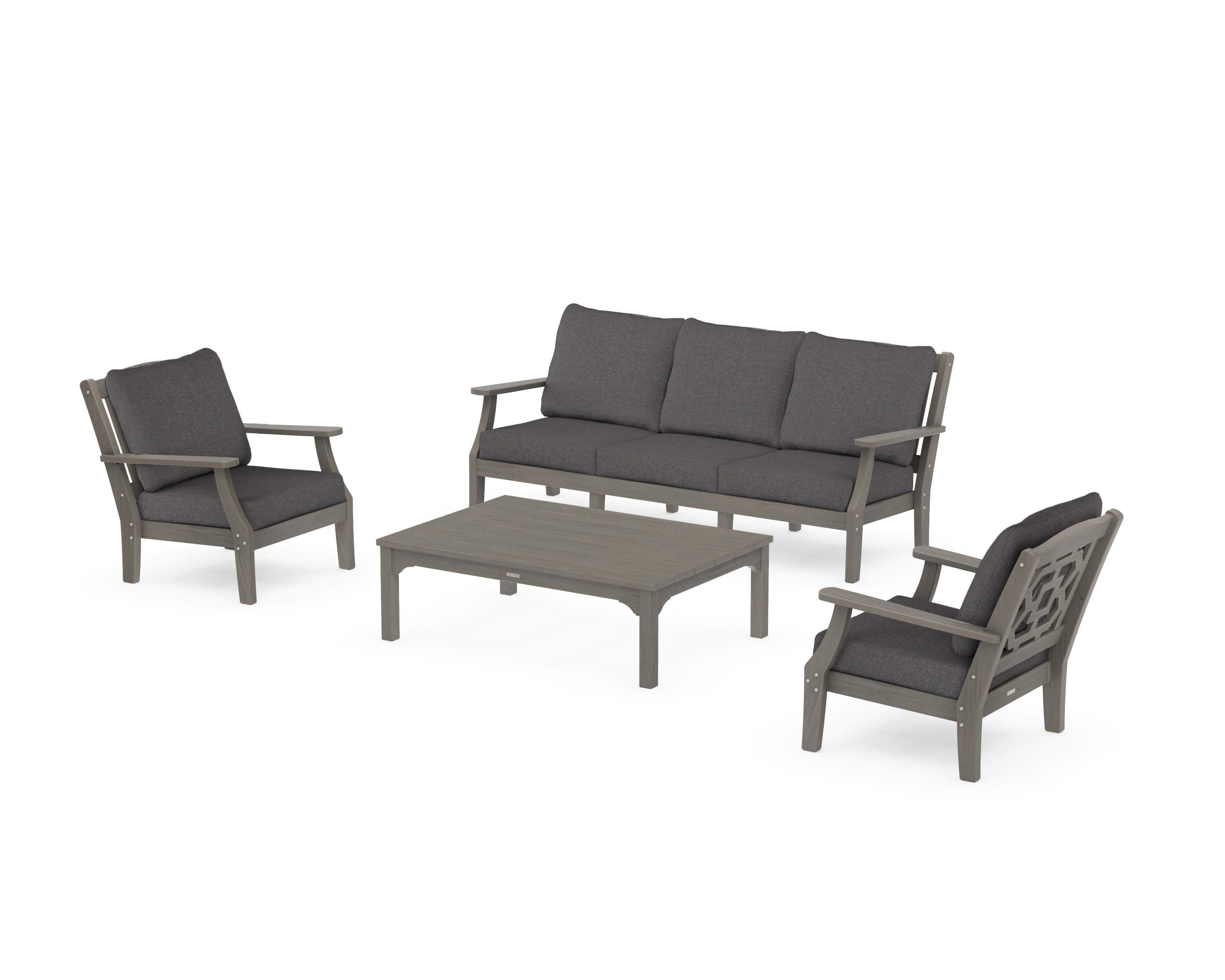 Chinoiserie 4-Piece Deep Seating Set with Sofa in Driftwood / Ash Charcoal