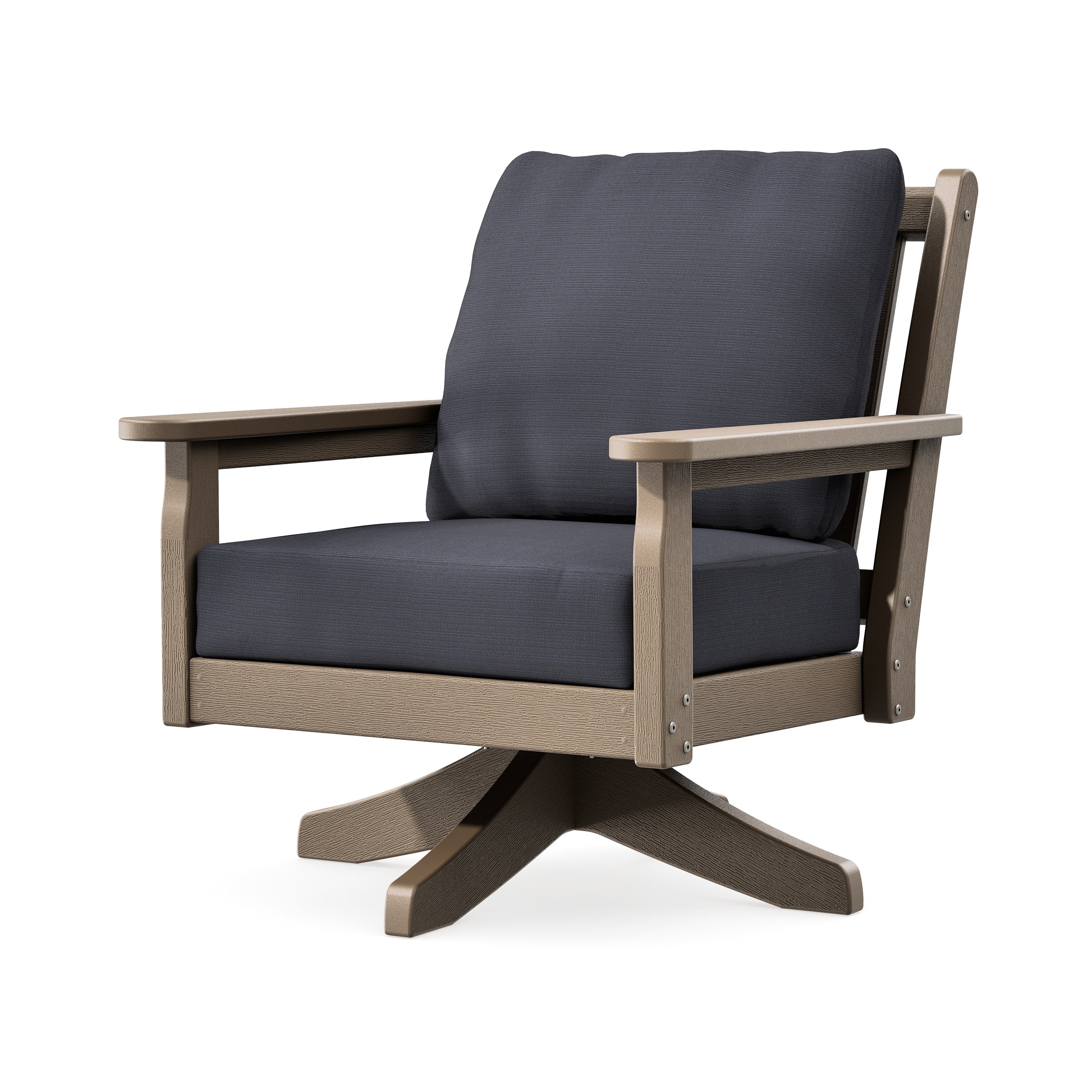 Chippendale Deep Seating Swivel Chair in Vintage Sahara / Midnight Linen