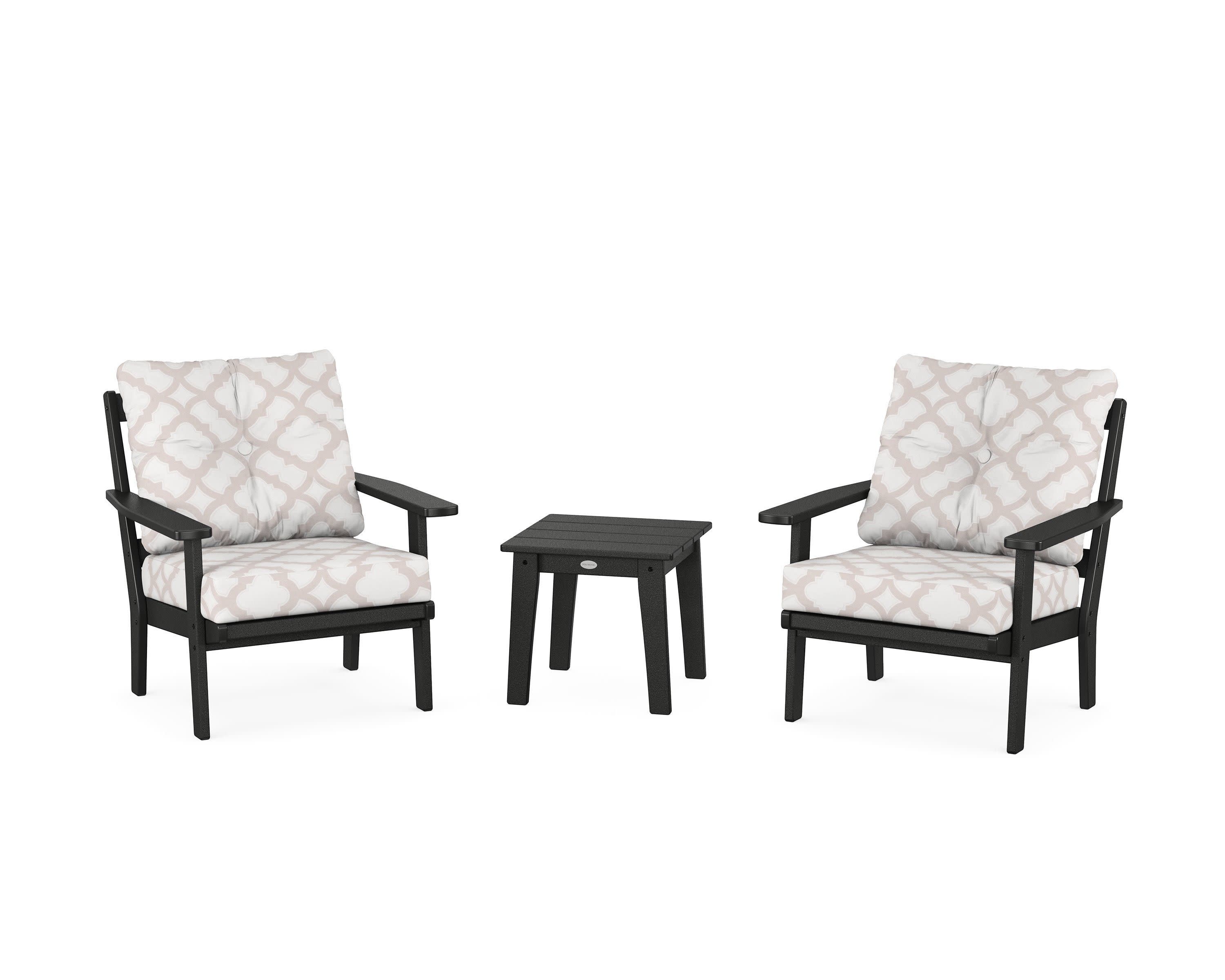 Oxford 3-Piece Deep Seating Set in Black / Trellis Dune Burlap