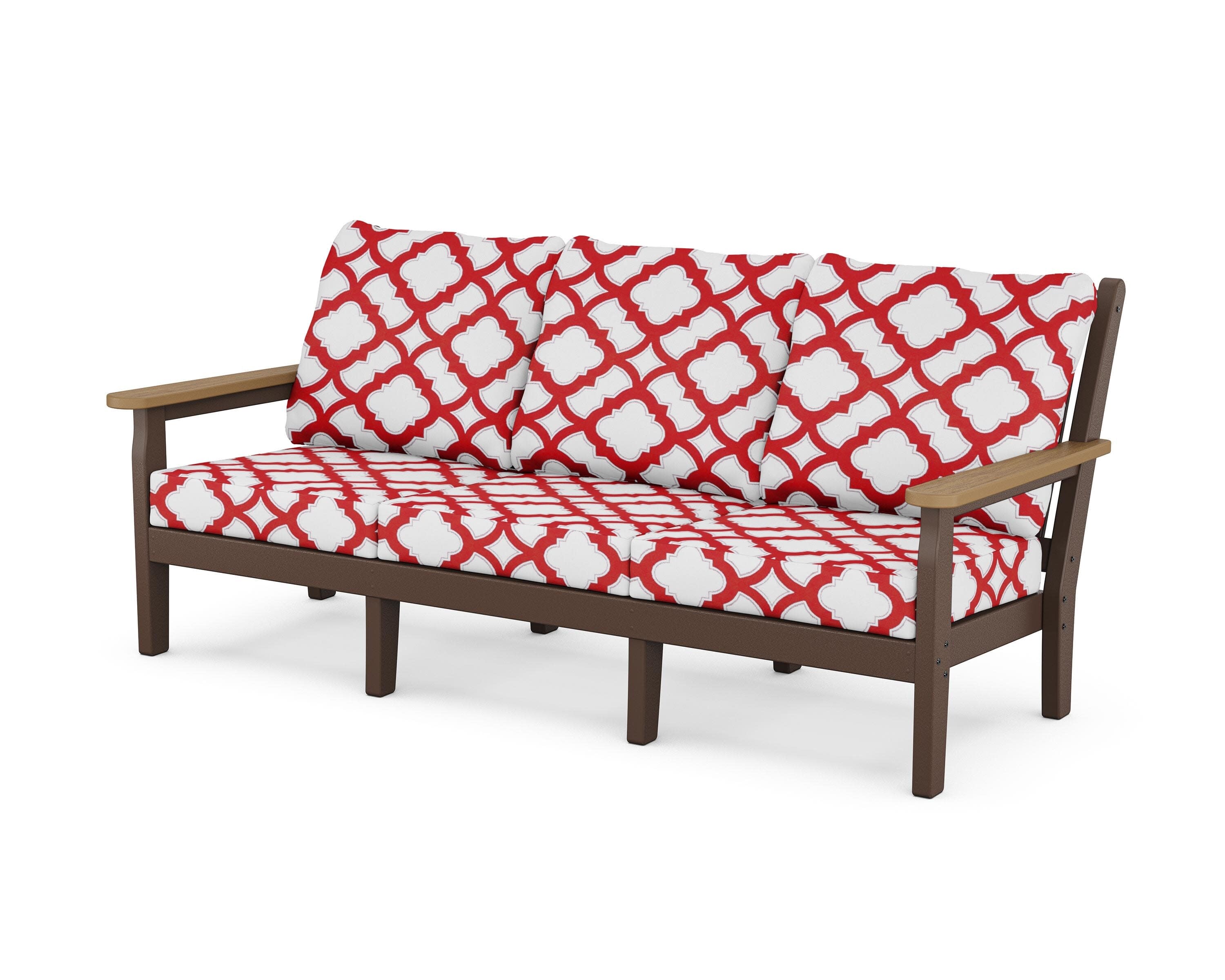 Chippendale Deep Seating Sofa in Mahogany / Natural / Trellis Crimson