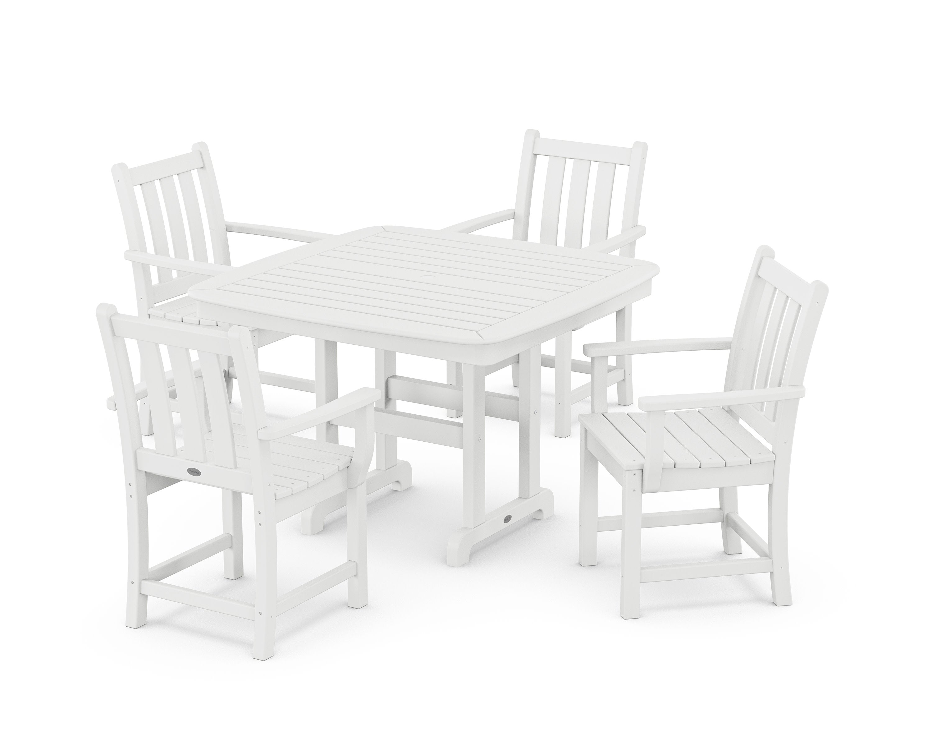Traditional Garden 5-Piece Dining Set with Trestle Legs in White