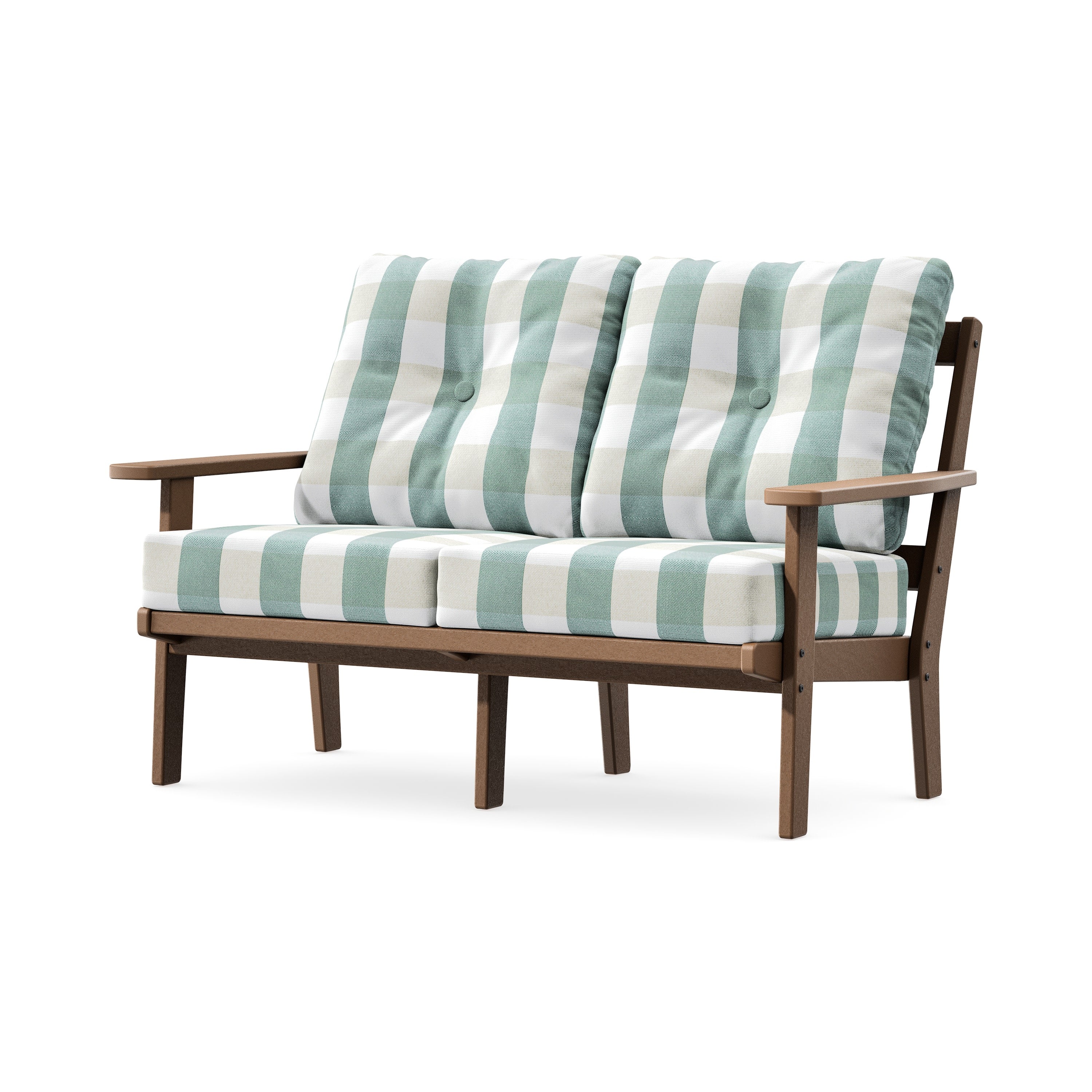 Oxford Deep SeatingLoveseat in Teak / Buffalo Plaid Glacier Spa
