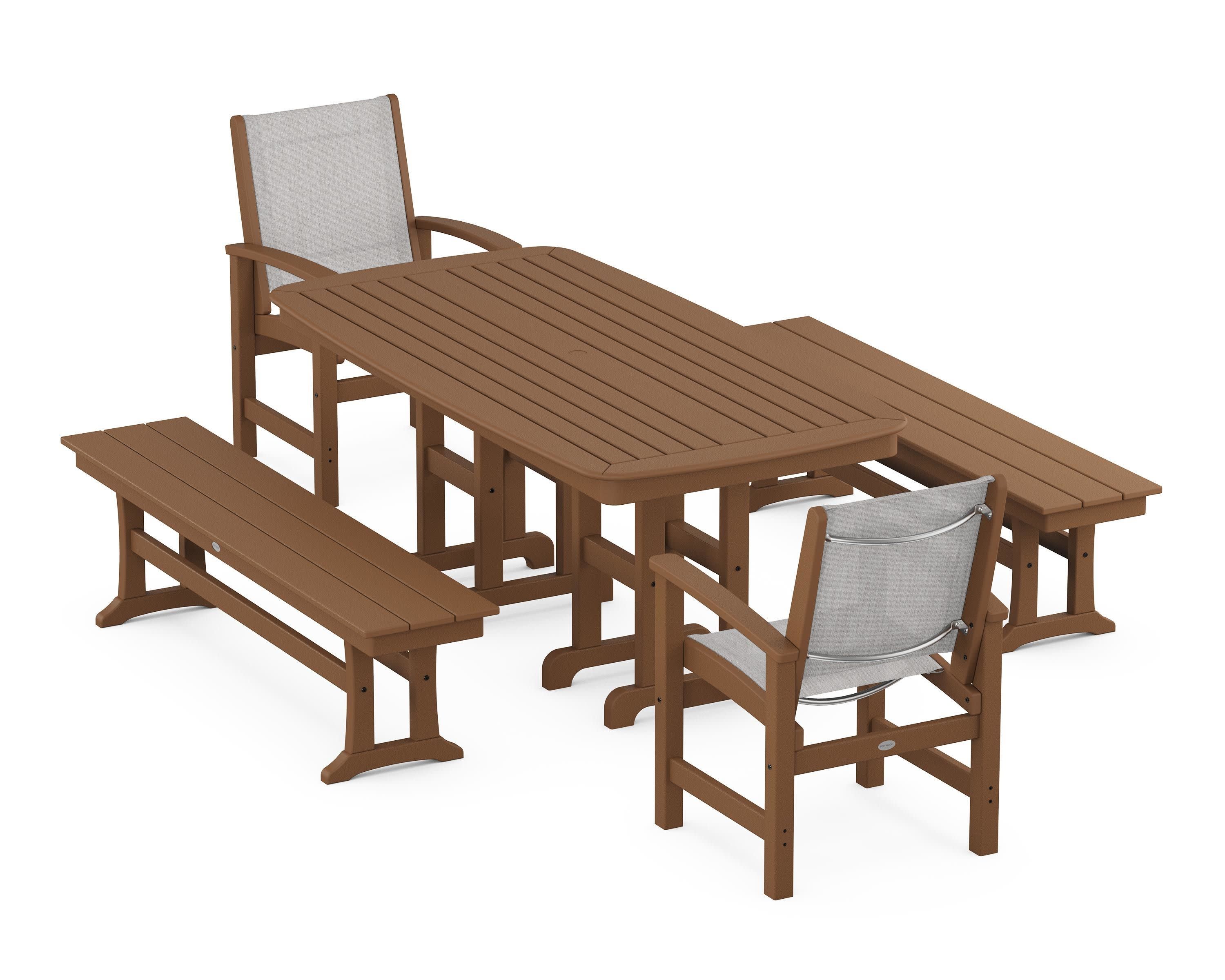 Coastal 5-Piece Dining Set in Teak / Parchment Sling