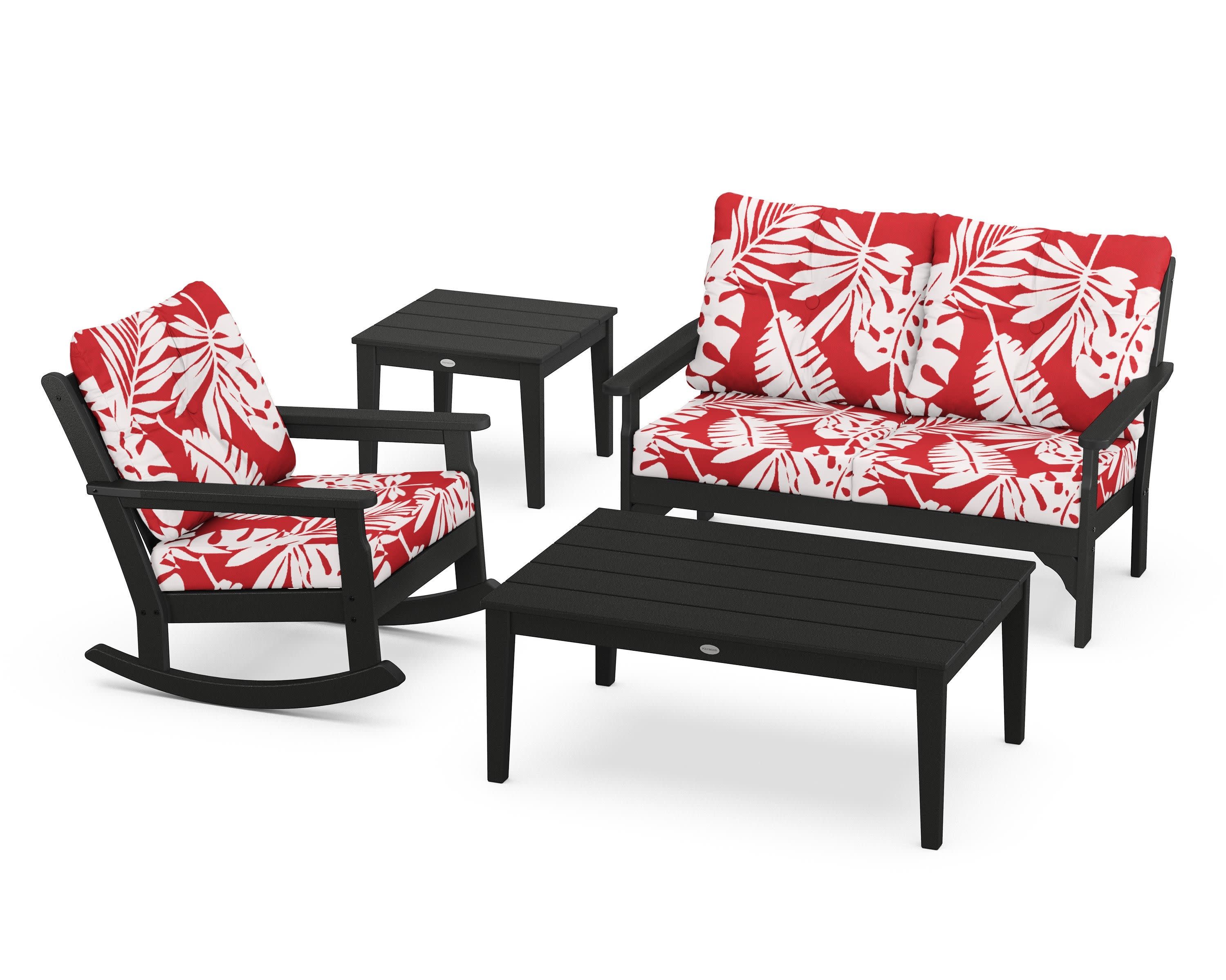 Vineyard 4-Piece Deep Seating Rocker Set in Black / Leaf Crimson