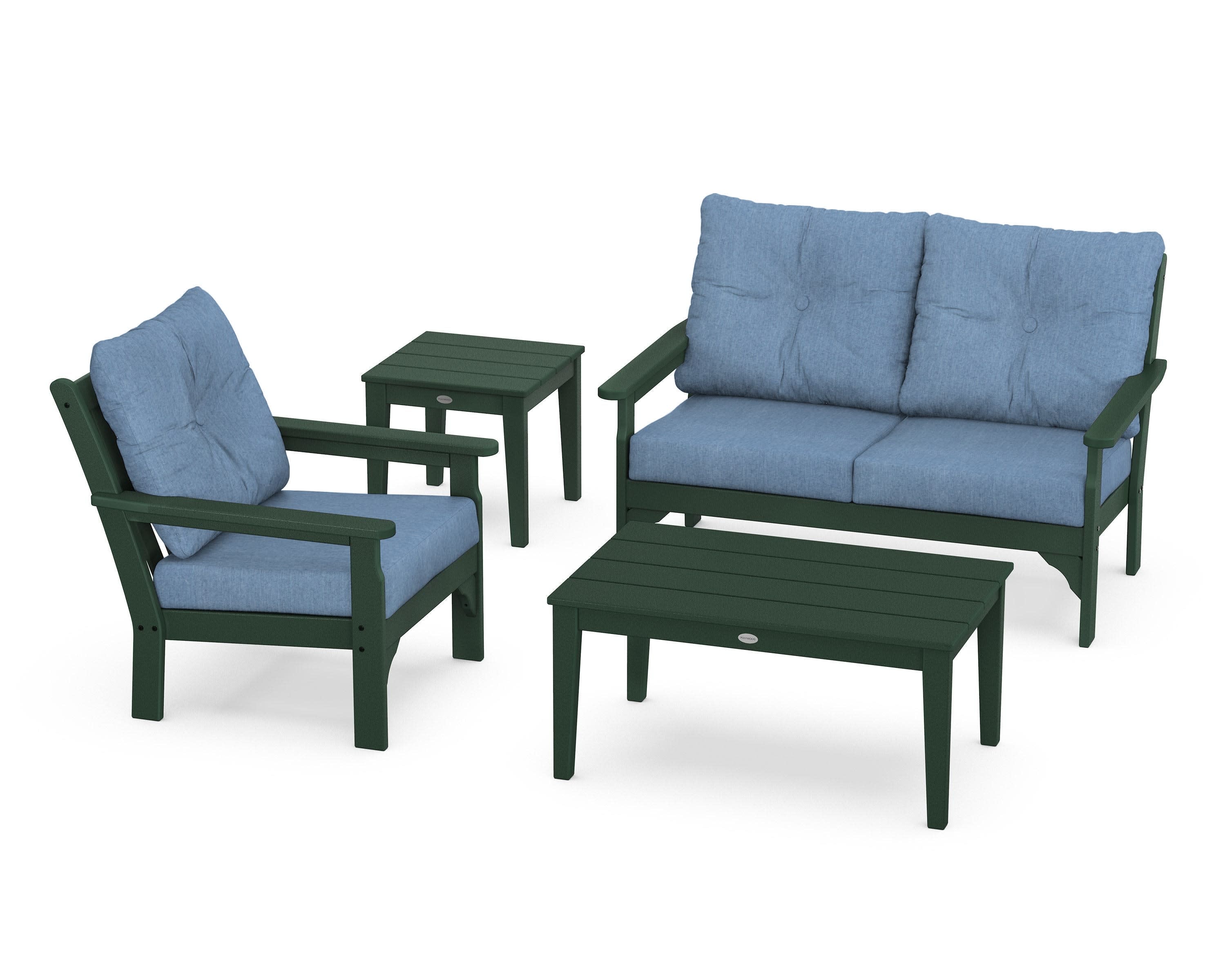 Vineyard 4-Piece Deep Seating Set in Green / Sky Blue