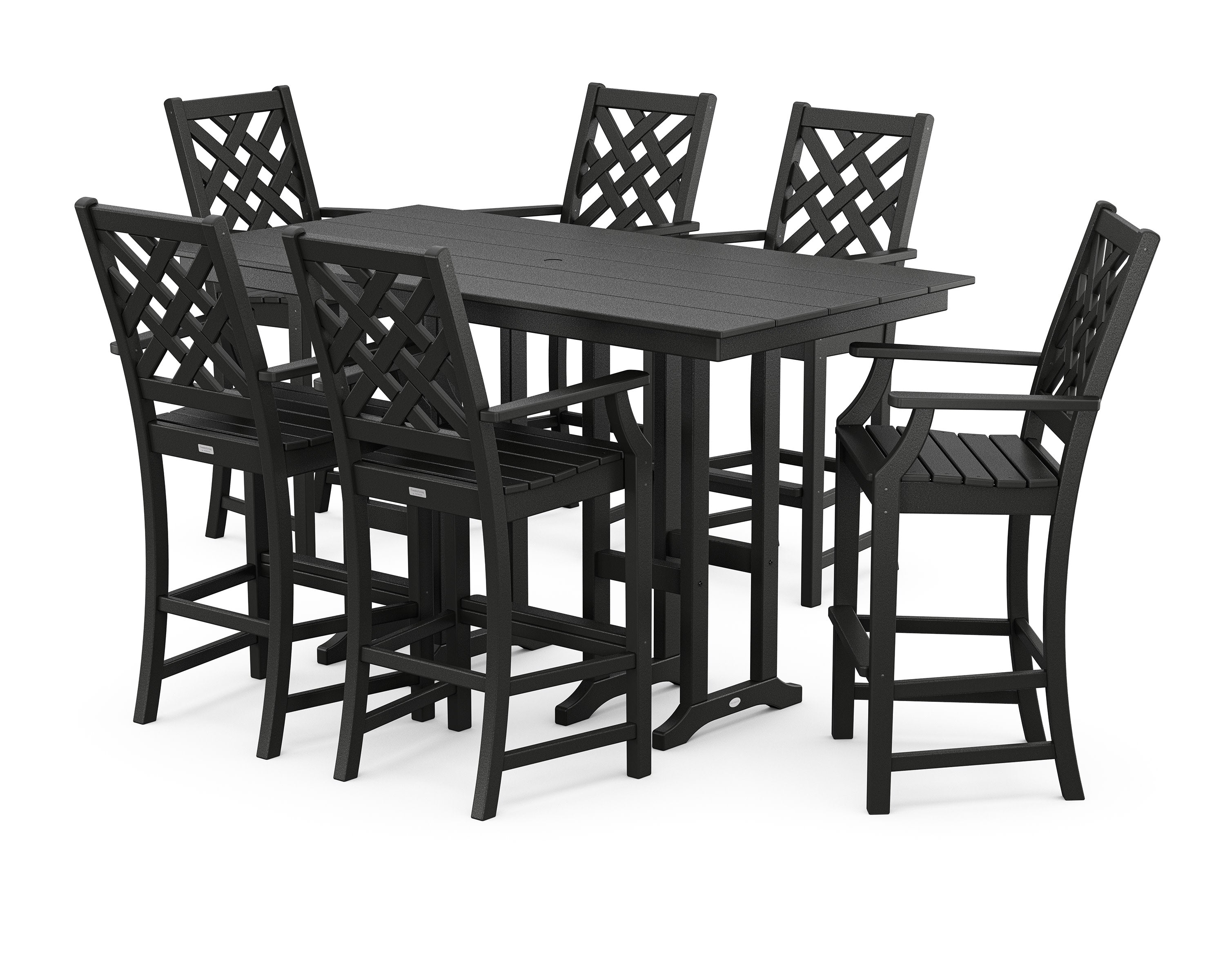 Wovendale Arm Chair 7-Piece Farmhouse Bar Set in Black
