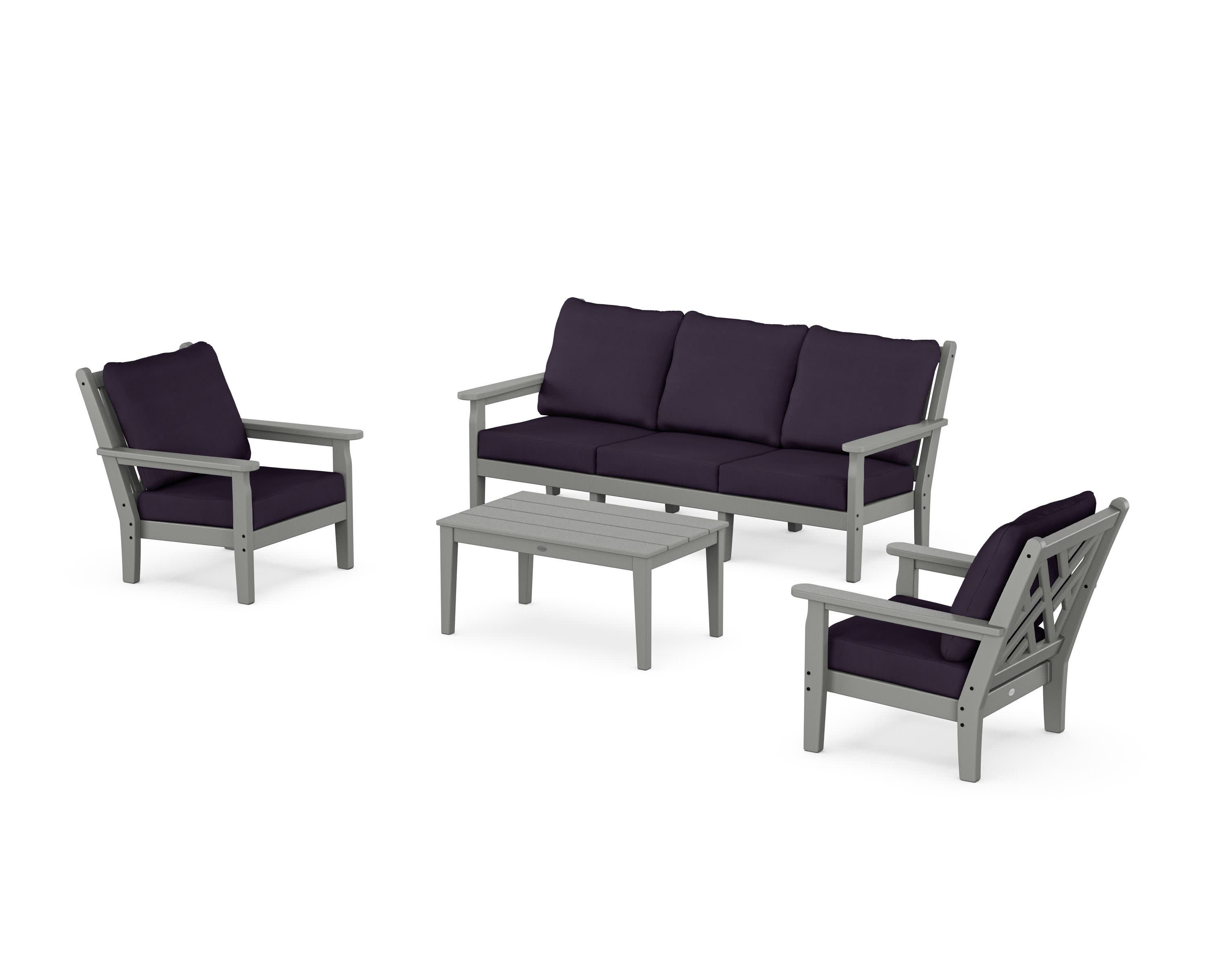 Chippendale 4-Piece Deep Seating Set with Sofa in Slate Grey / Navy Linen