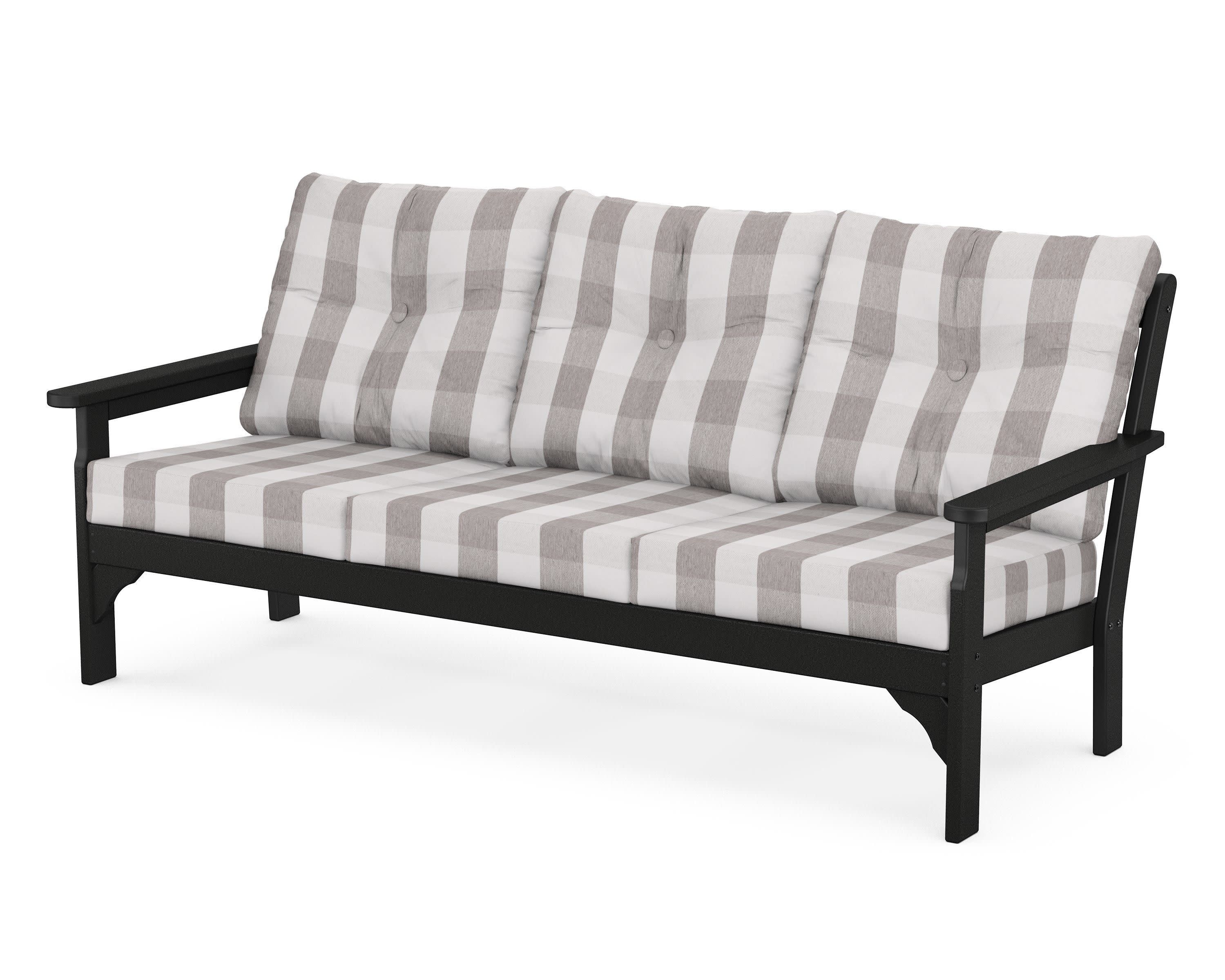 Vineyard Deep Seating Sofa in Black / Buffalo Plaid Grey Mist
