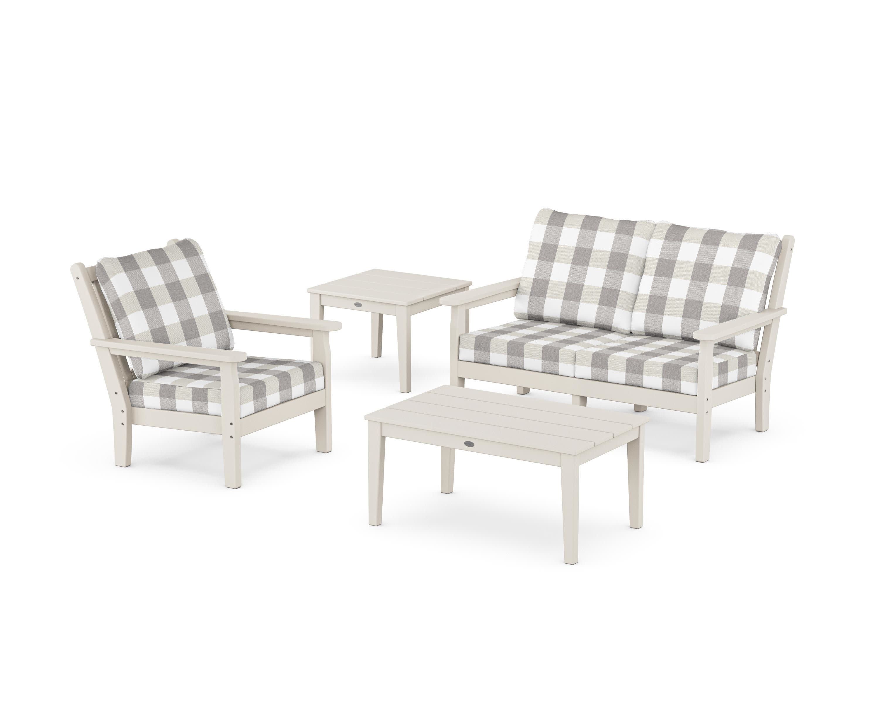 Chippendale 4-Piece Deep Seating Set in Sand / Buffalo Plaid Grey Mist