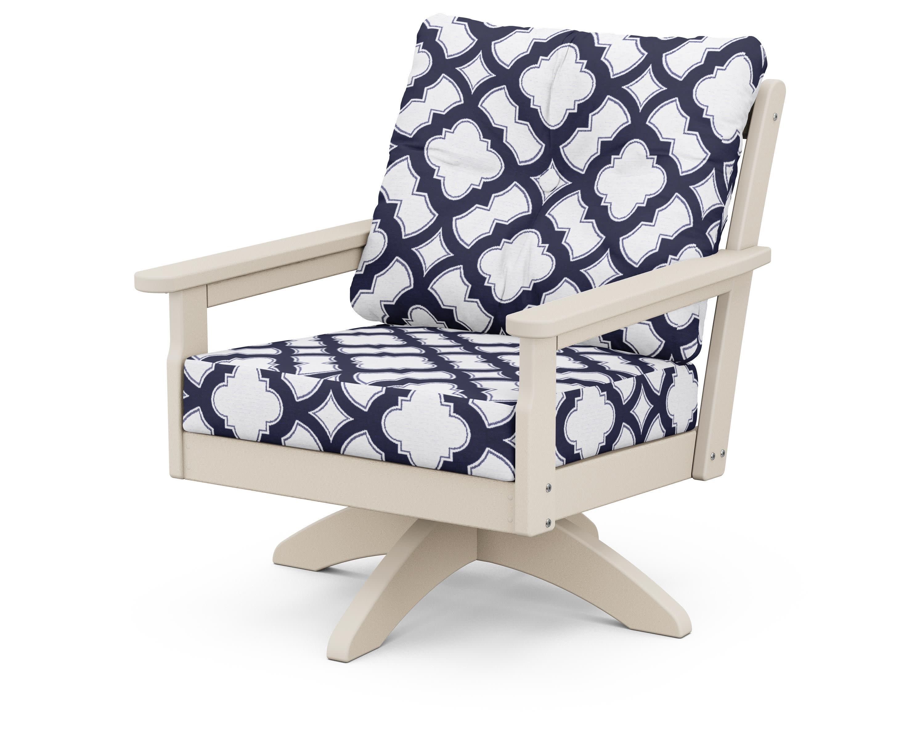 Vineyard Deep Seating Swivel Chair in Sand / Trellis Navy