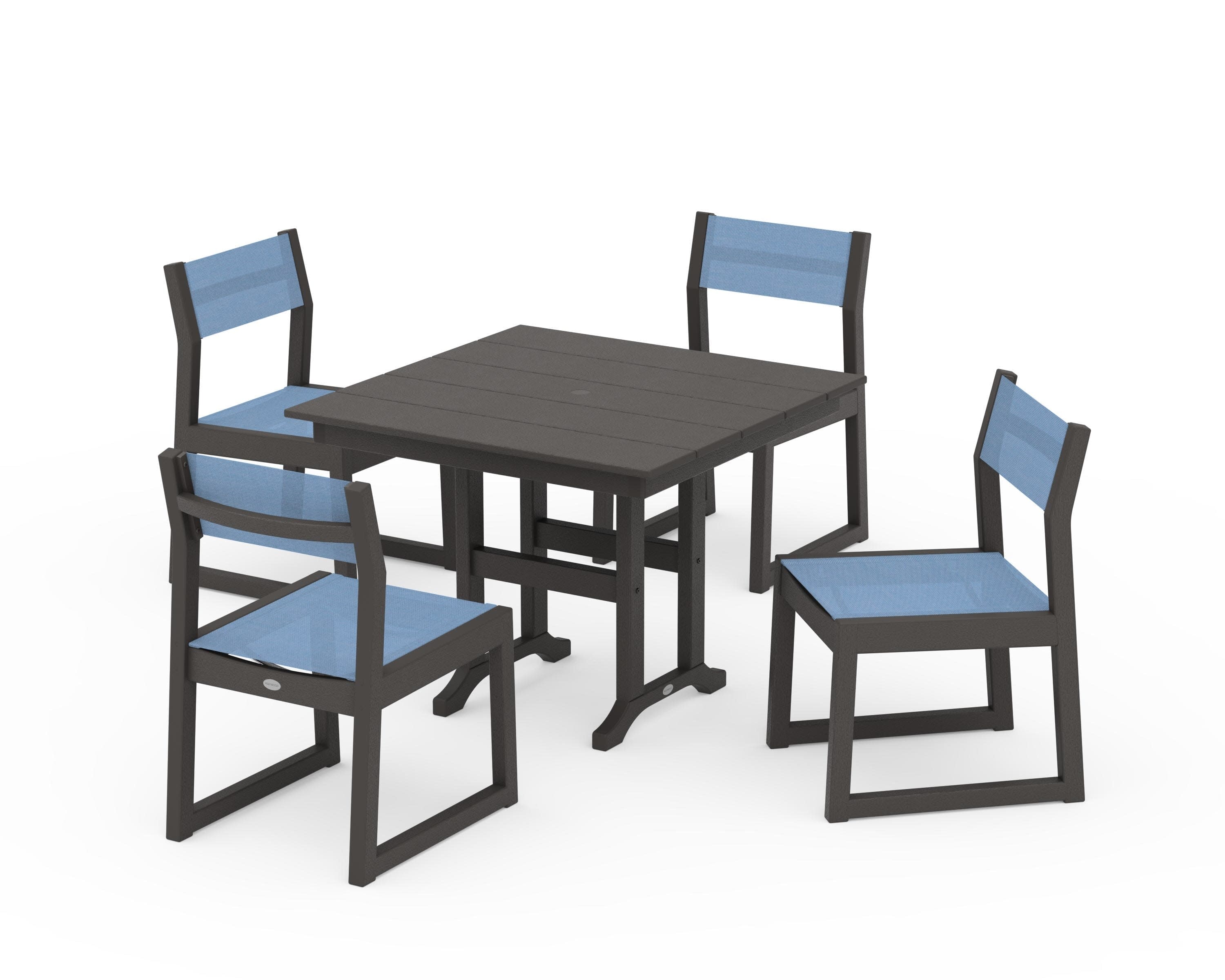 EDGE Sling Side Chair 5-Piece Farmhouse Dining Set in Vintage Coffee / Poolside Sling