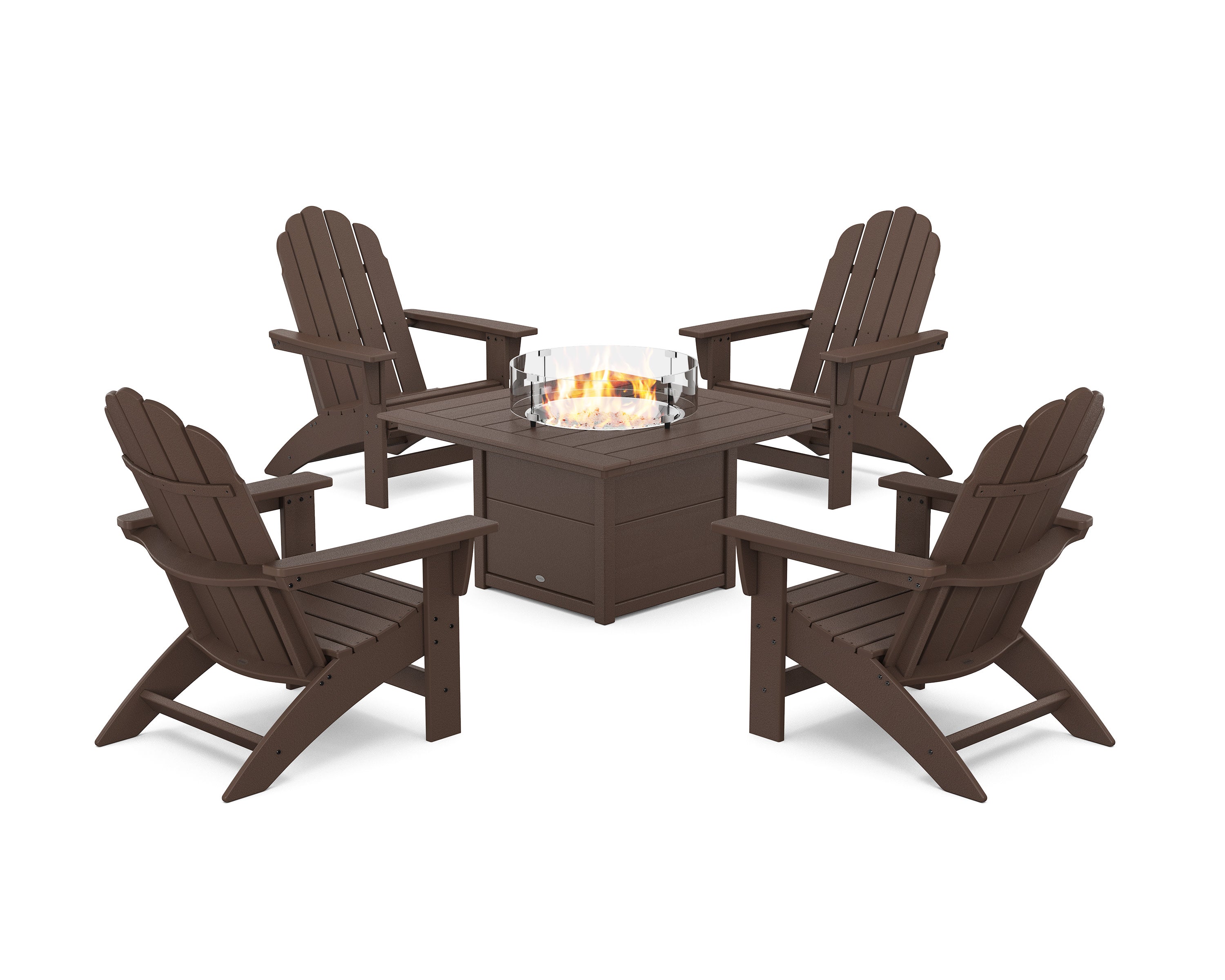 5-Piece Vineyard Grand Adirondack Conversation Set with Fire Pit Table in Mahogany