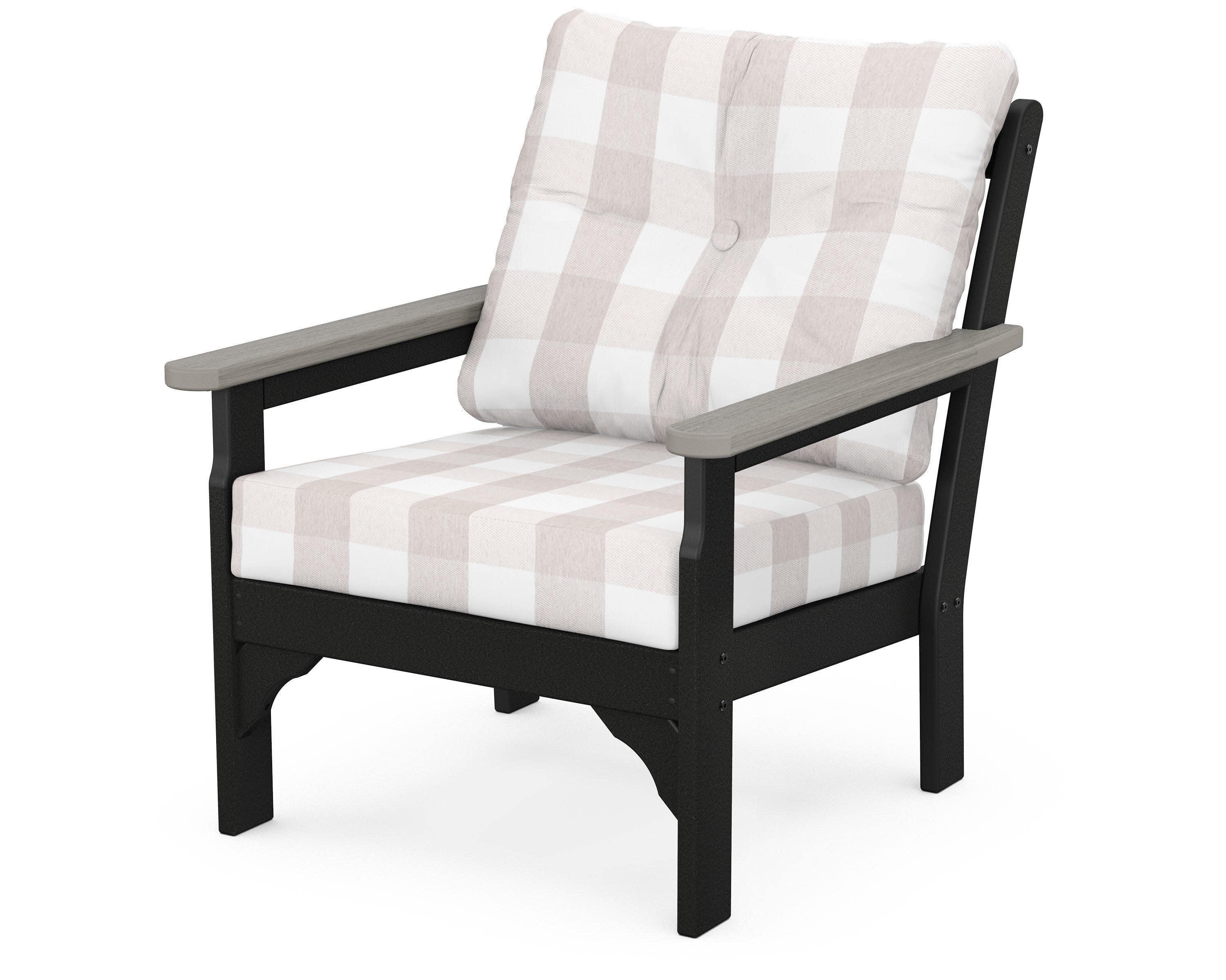 Vineyard Deep Seating Chair in Black / Driftwood / Buffalo Plaid Dune Burlap