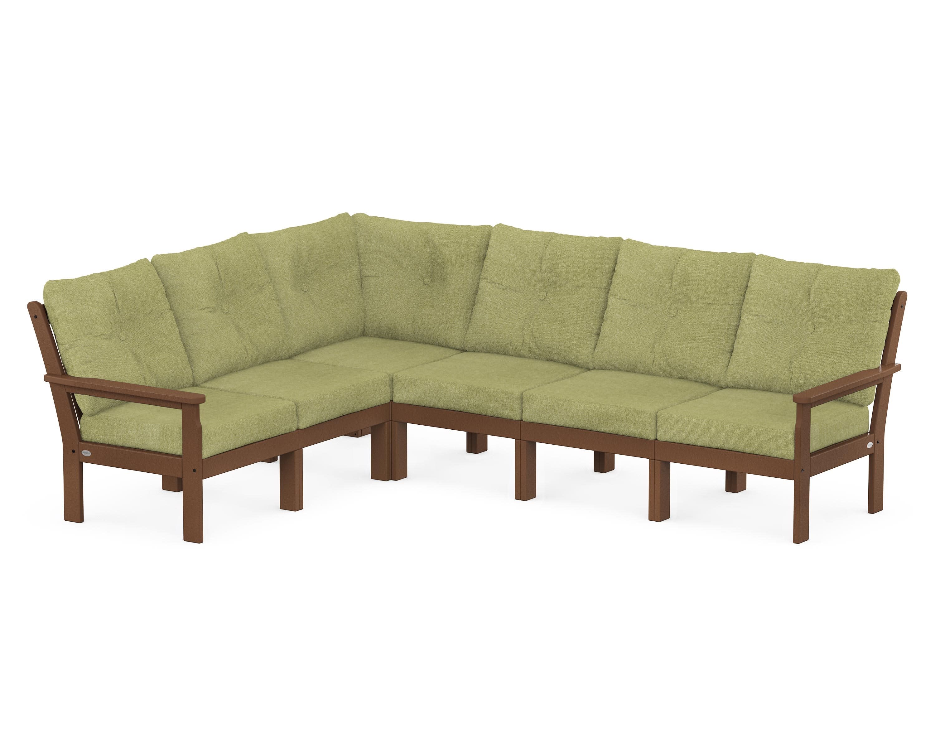 Vineyard 6-Piece Sectional in Teak / Chartreuse Boucle