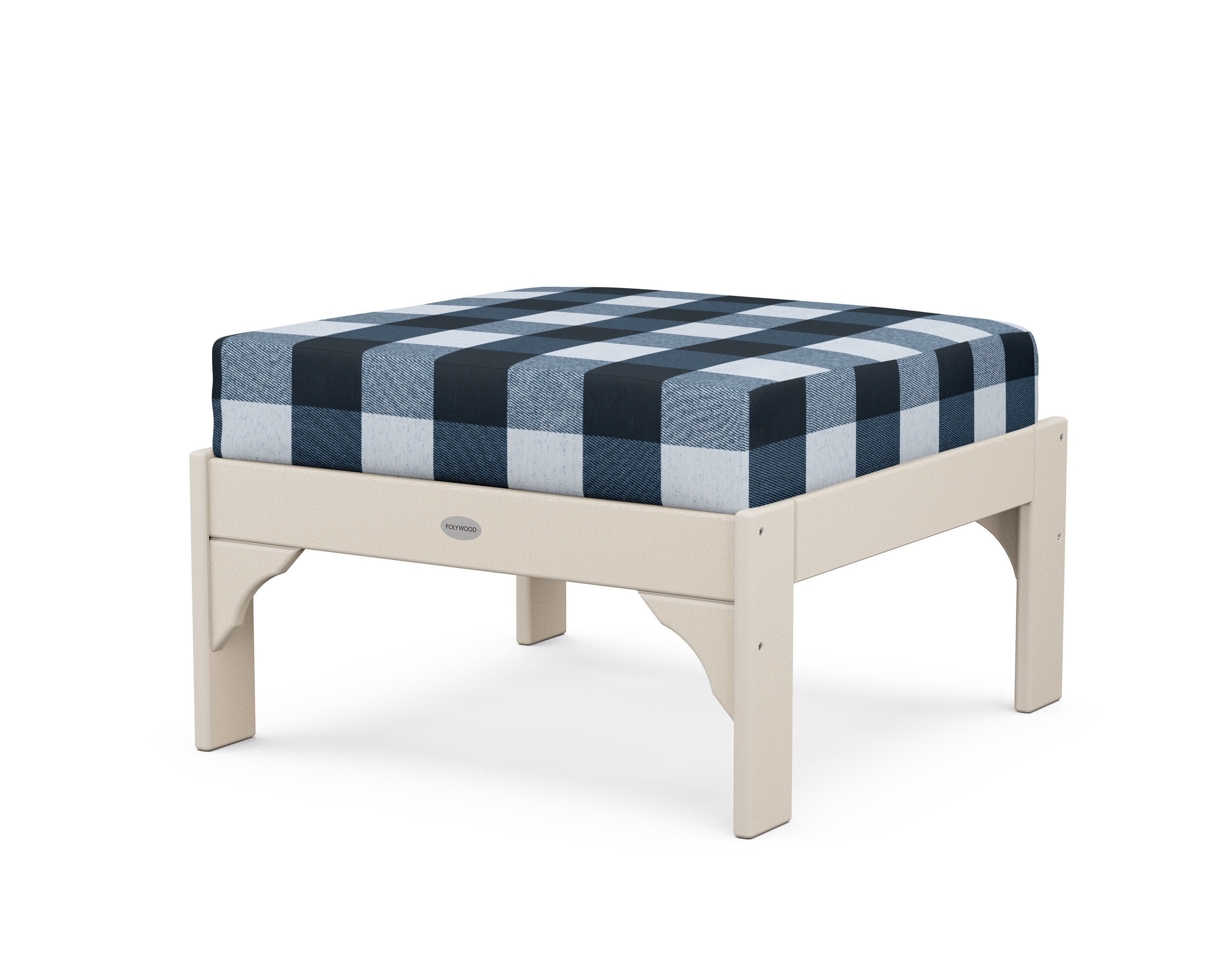 Vineyard Deep Seating Ottoman in Sand / Buffalo Plaid Marine Indigo