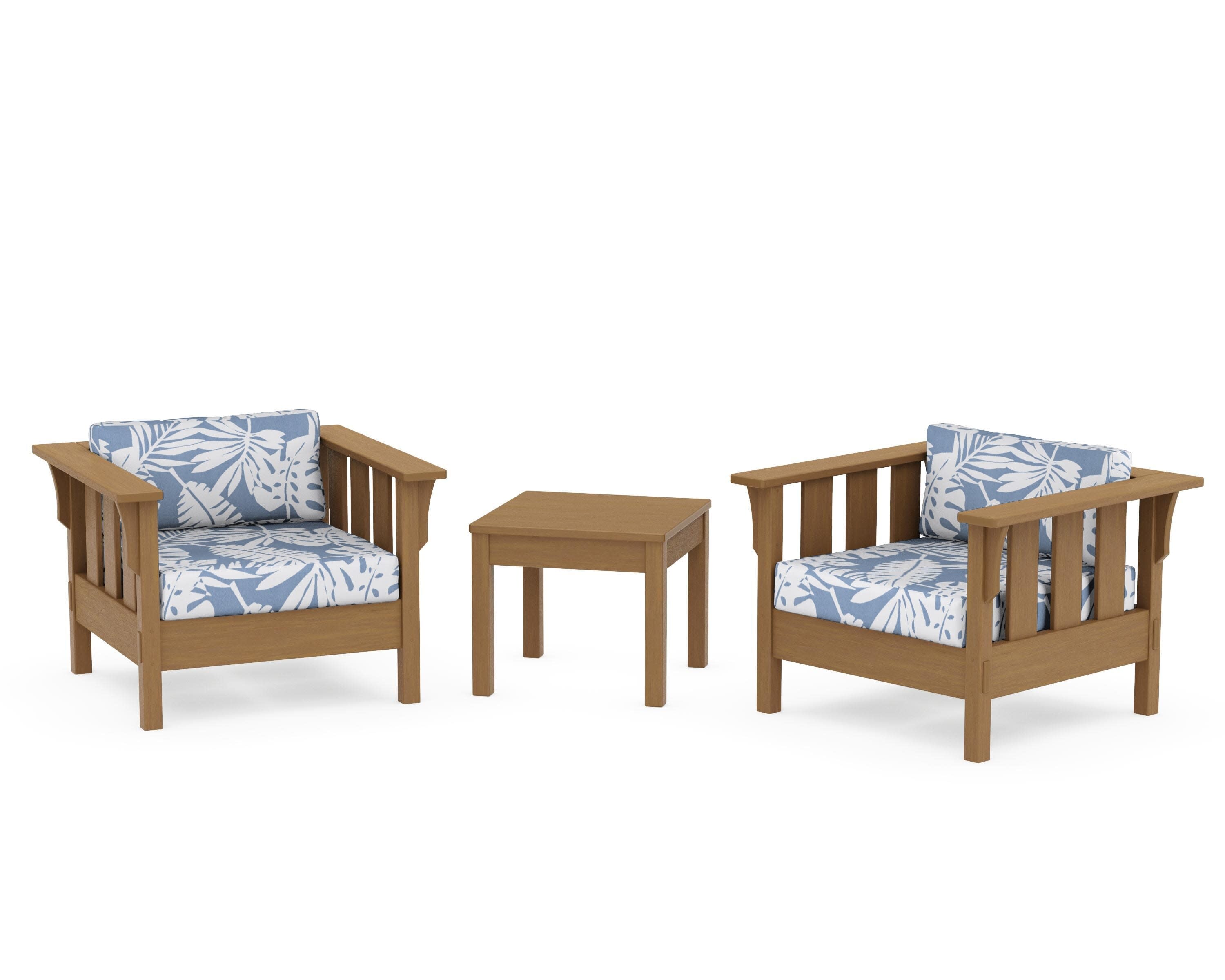 Acadia 3-Piece Deep Seating Set in Natural / Leaf Sky Blue