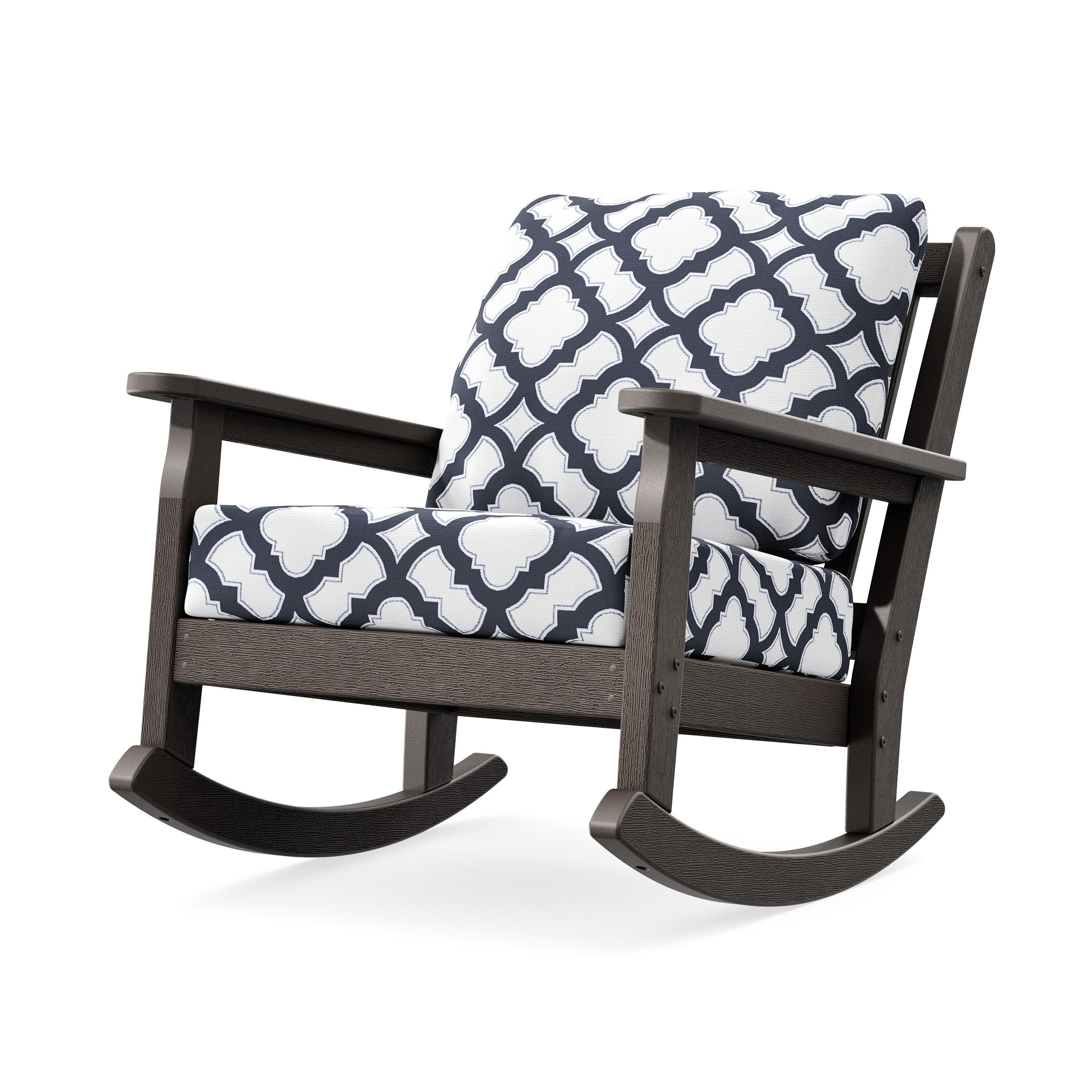 Chippendale Deep Seating Rocking Chair in Vintage Coffee / Trellis Navy