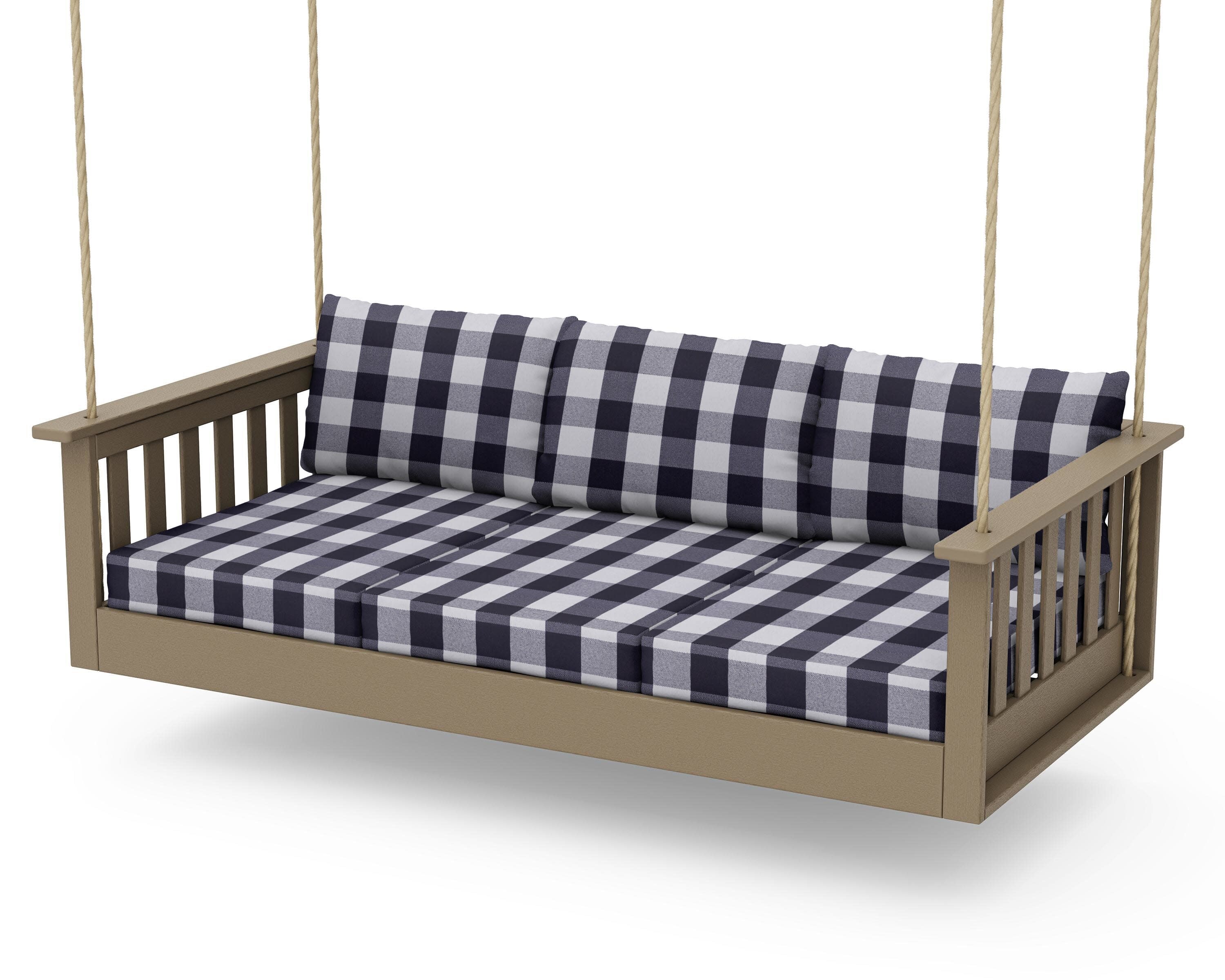 Vineyard Daybed Swing in Vintage Sahara / Buffalo Plaid Navy