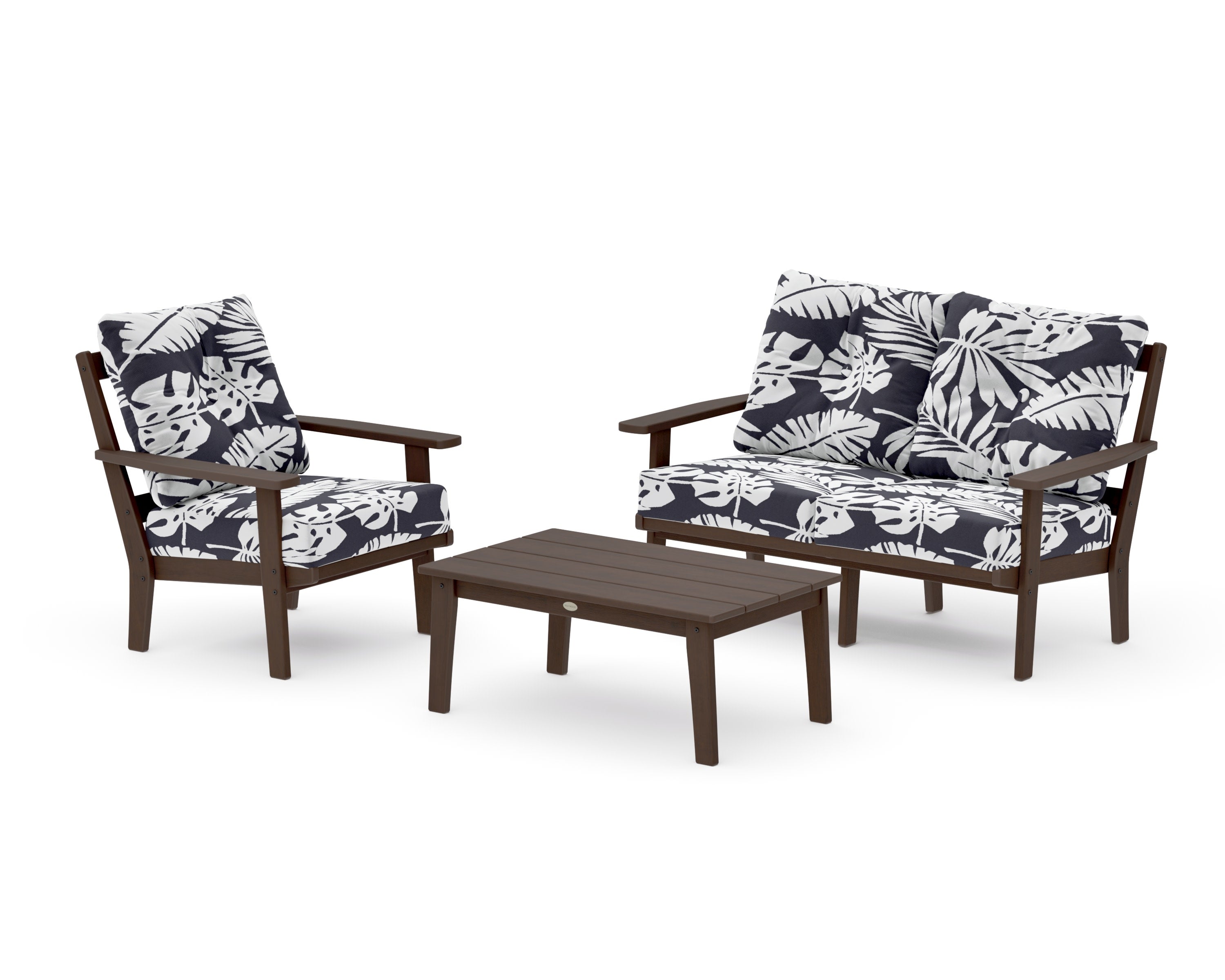 Oxford 3-Piece Deep Seating Set with Loveseat in Kona / Leaf Navy