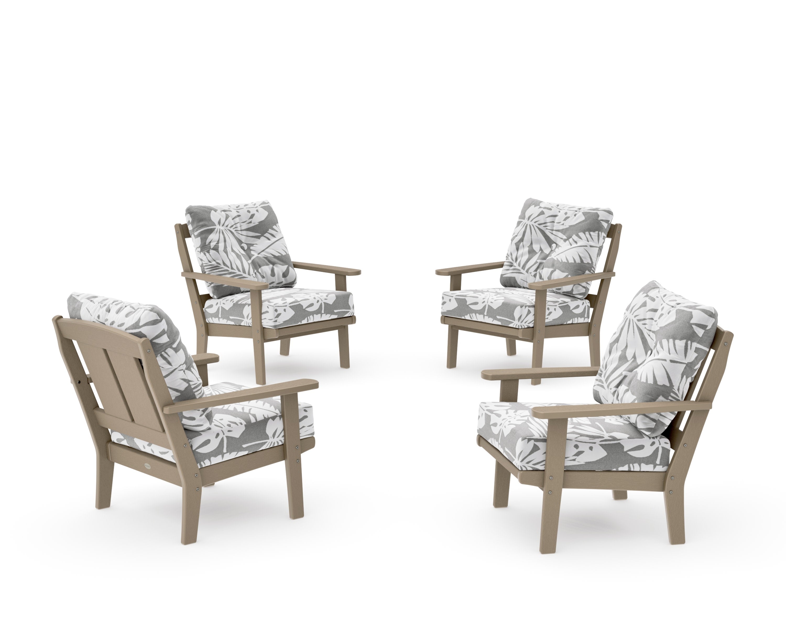 Mission 5-Piece Deep Seating Set with Fire Pit Table in Vintage Sahara / Leaf Grey Mist