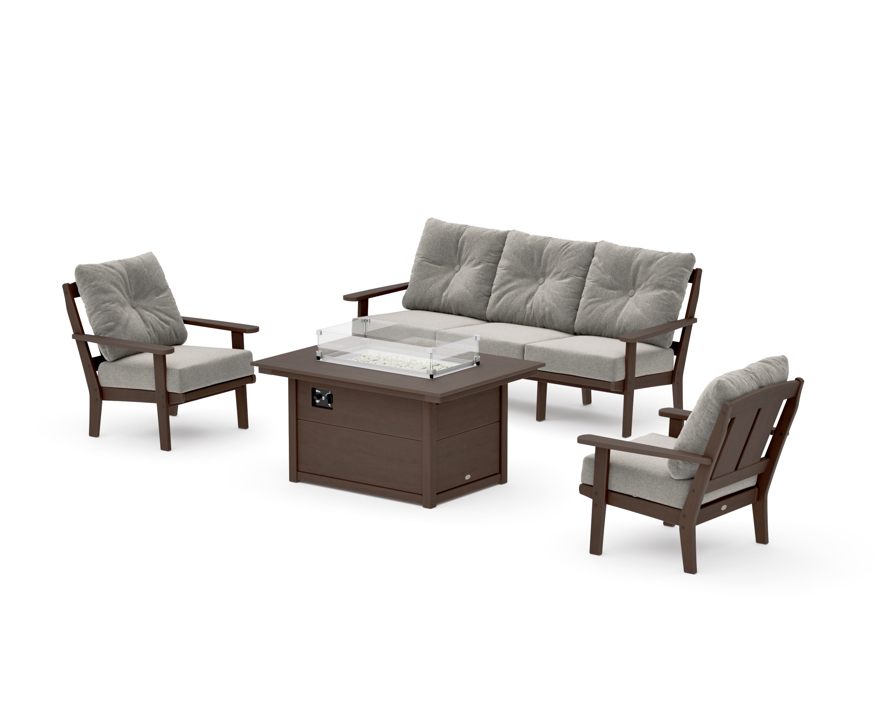 Mission Deep Seating Fire Pit Table Set in Kona / Weathered Tweed
