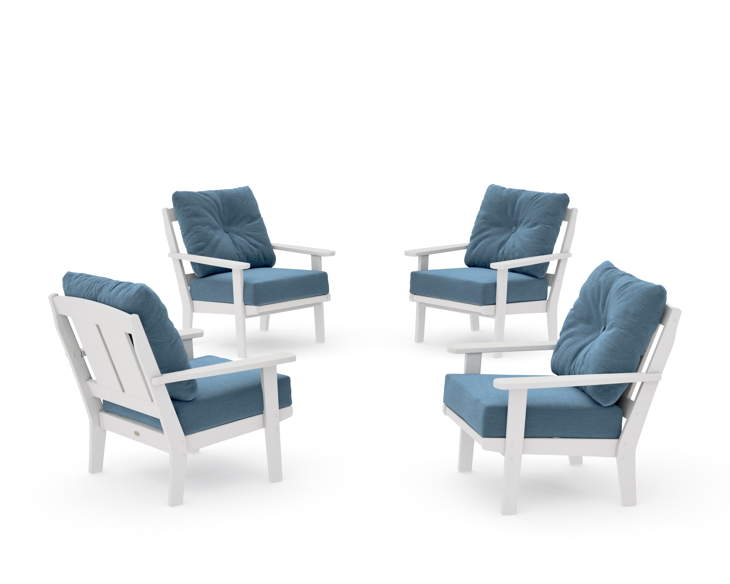 Mission 5-Piece Deep Seating Set with Fire Pit Table in Vintage White / Sky Blue