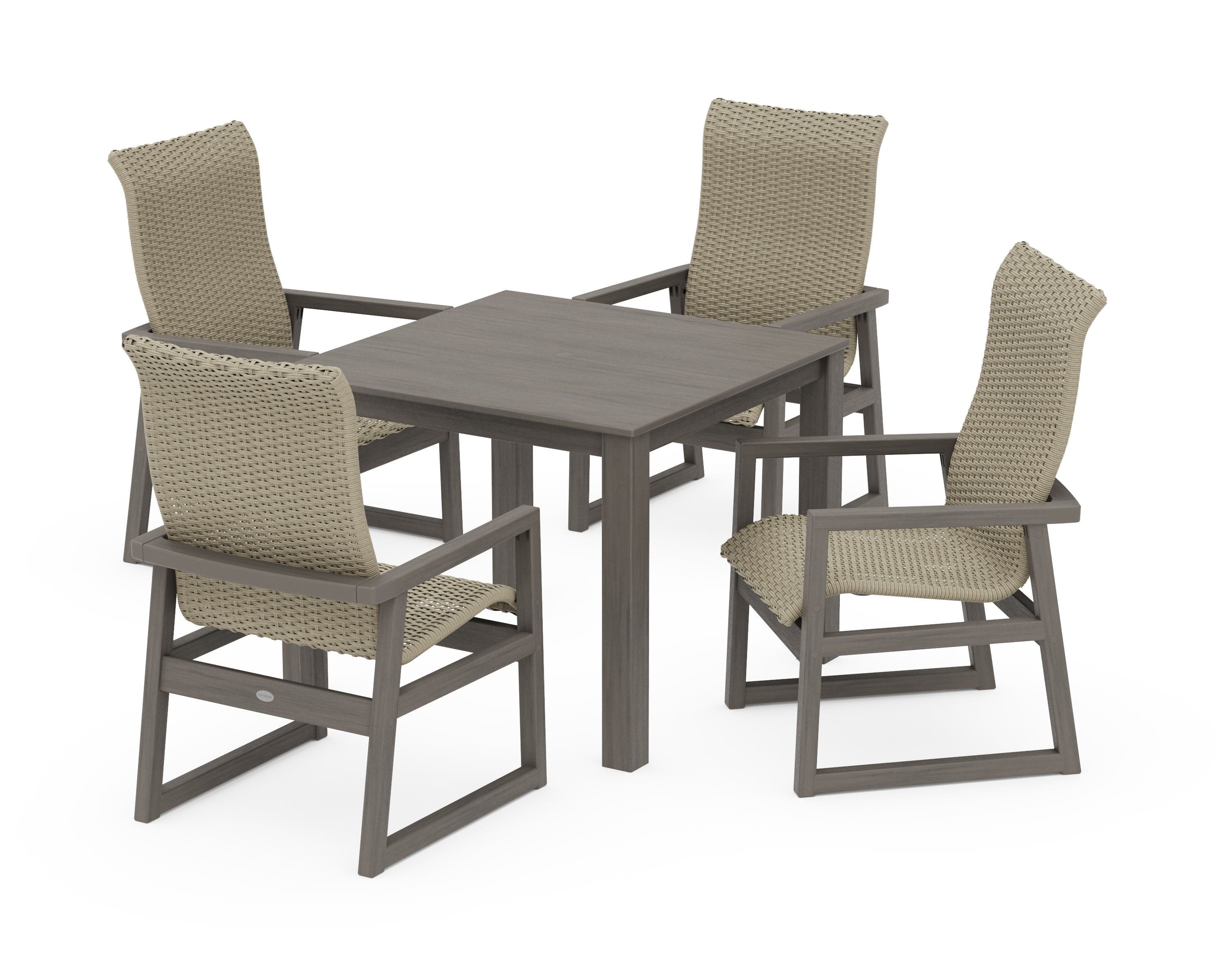 EDGE Woven Highback 5-Piece Parsons Dining Set in Driftwood / Dune Grass
