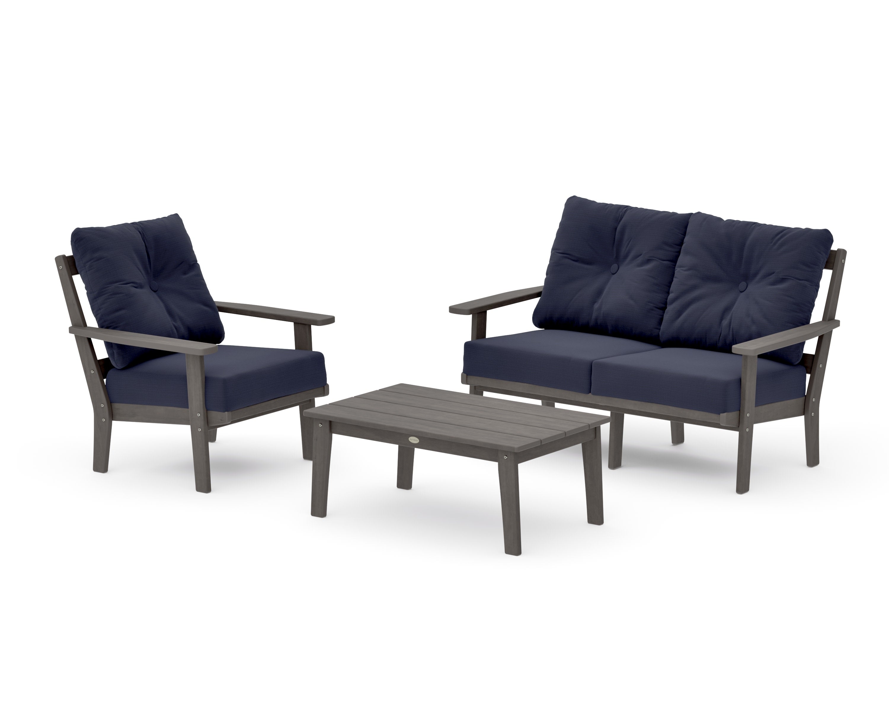 Oxford 3-Piece Deep Seating Set with Loveseat in Driftwood / Navy Linen