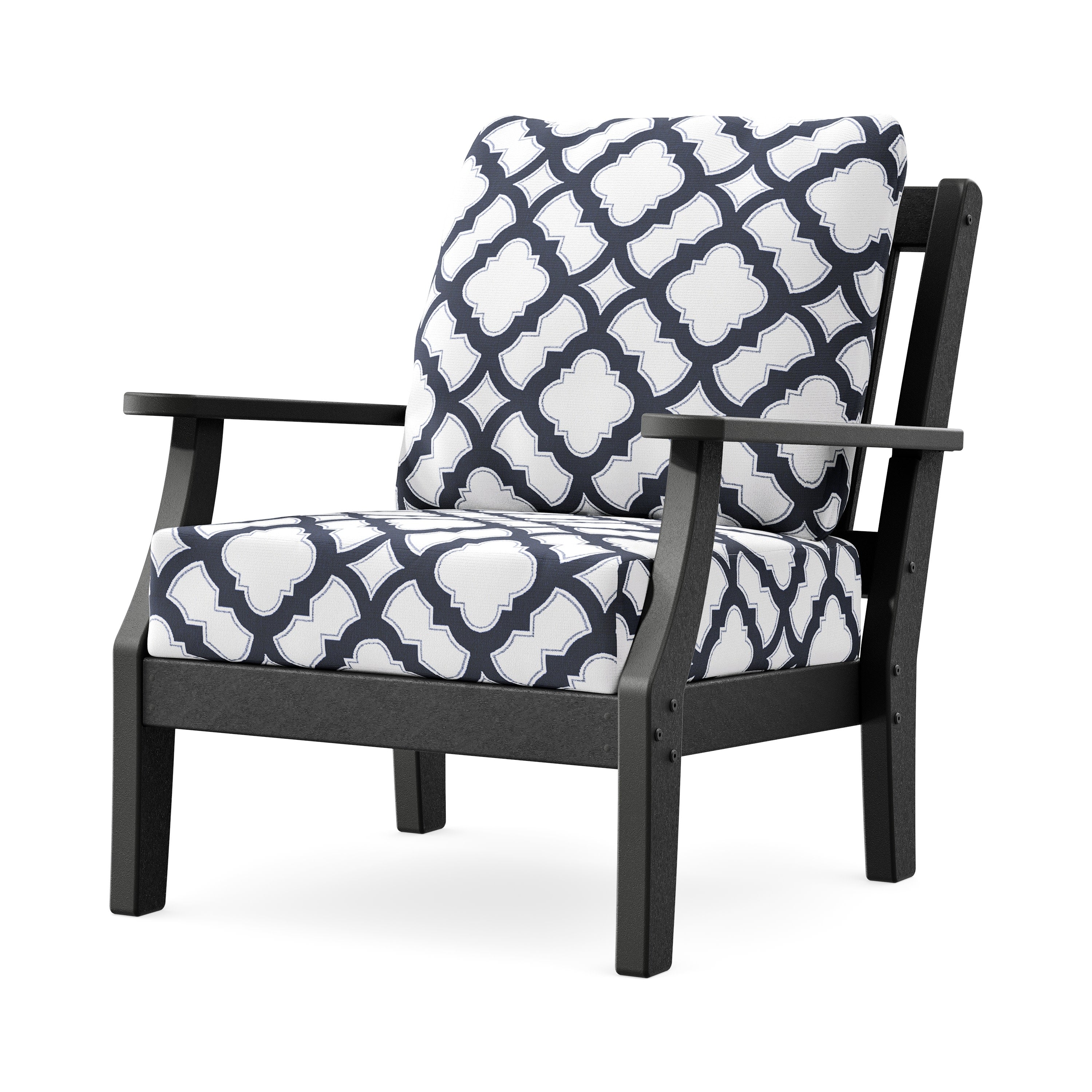 Chinoiserie Deep Seating Chair in Black / Trellis Navy