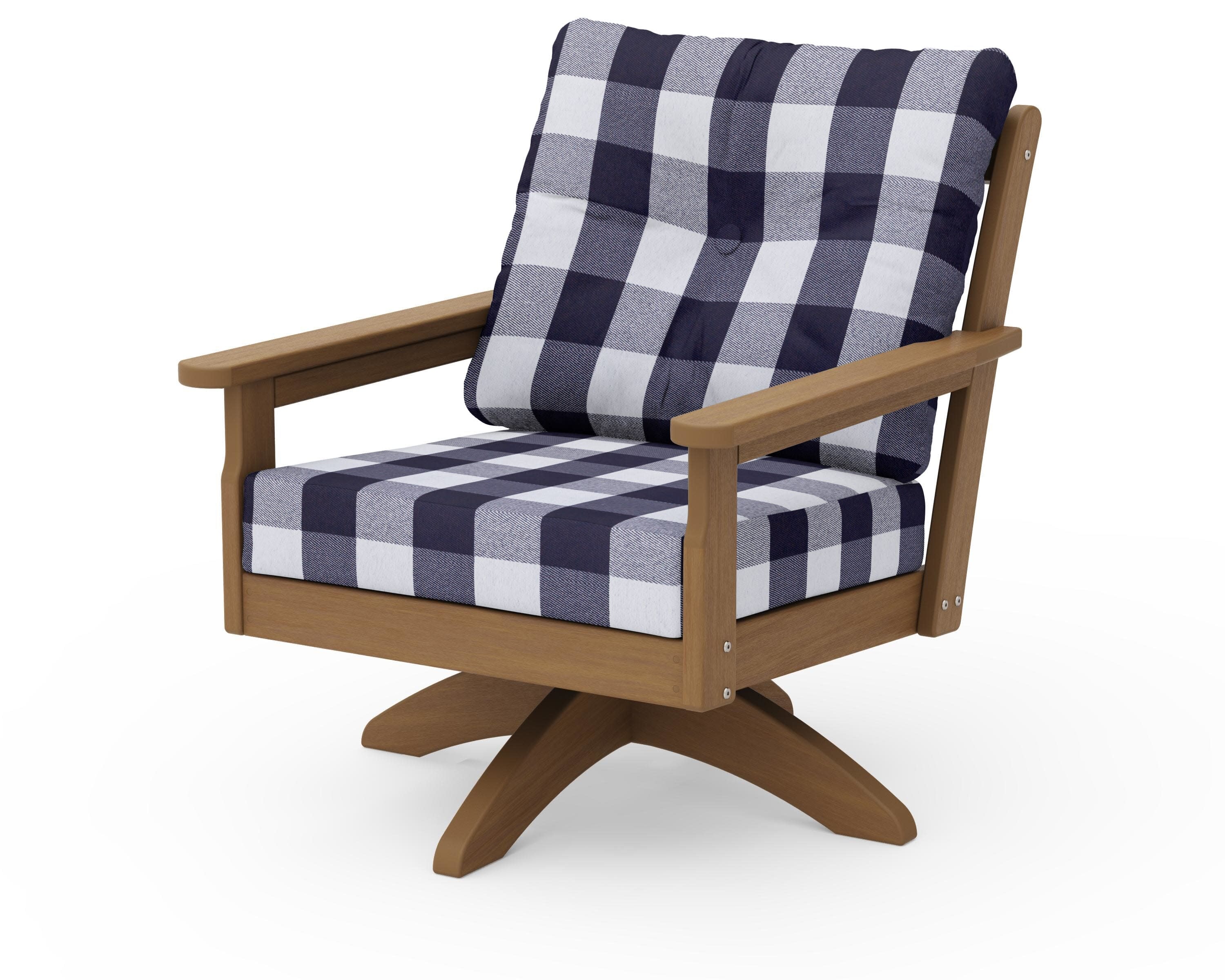 Vineyard Deep Seating Swivel Chair in Natural / Buffalo Plaid Navy