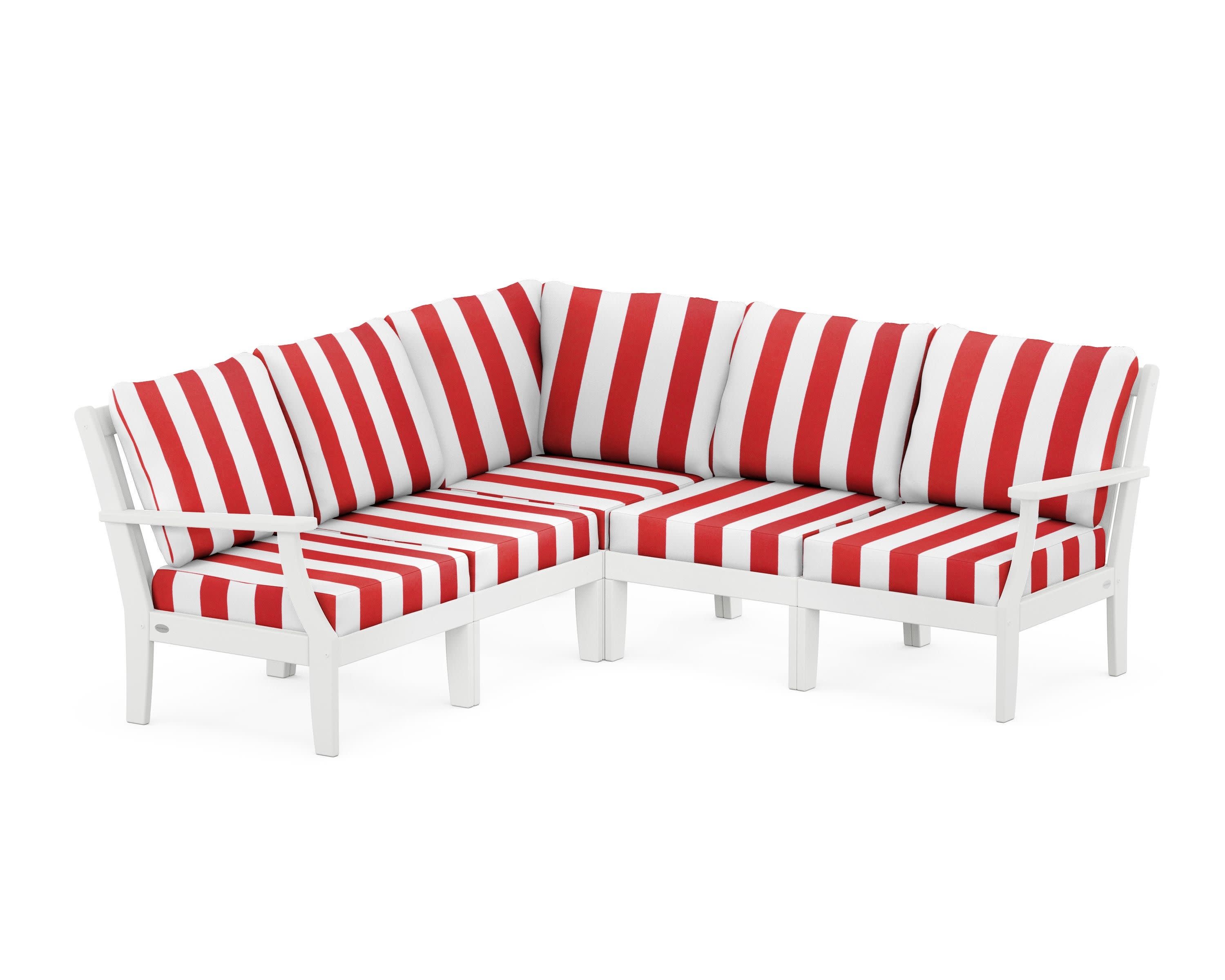 Braxton Modular 5-Piece Deep Seating Set in White / Cabana Stripe Crimson