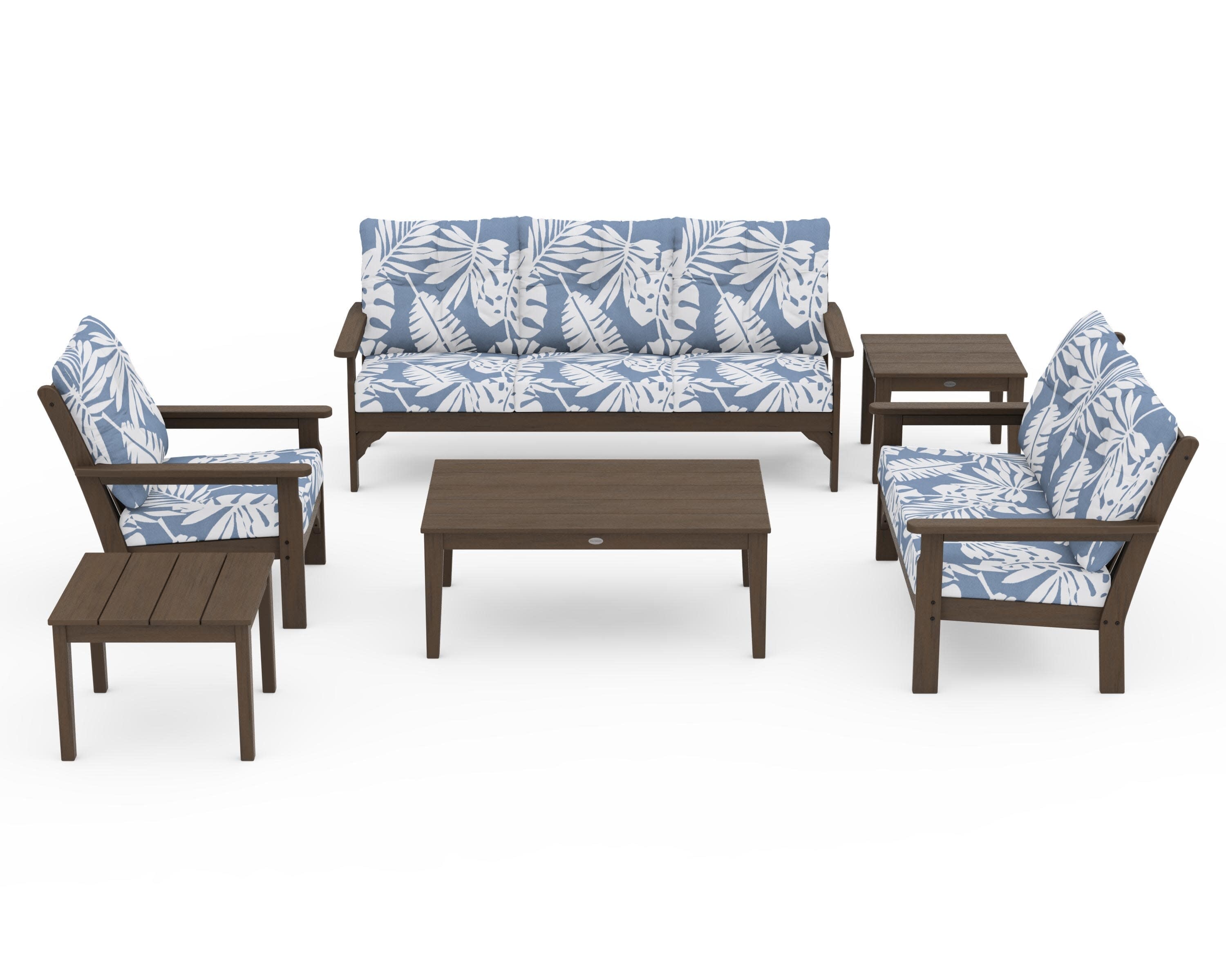 Vineyard 6-Piece Deep Seating Set in Kona / Leaf Sky Blue