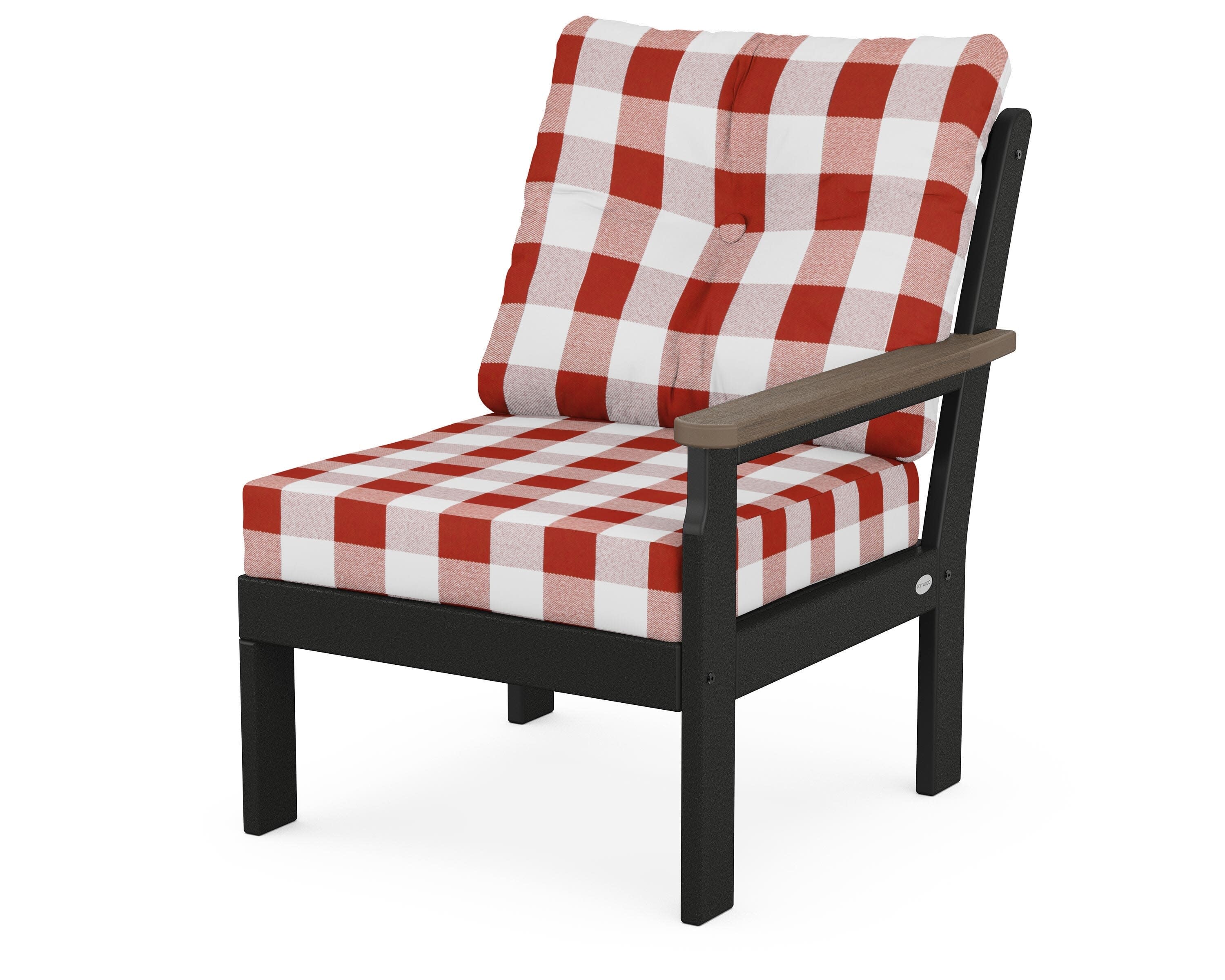 Vineyard Modular Right Arm Chair in Black / Kona / Buffalo Plaid Crimson