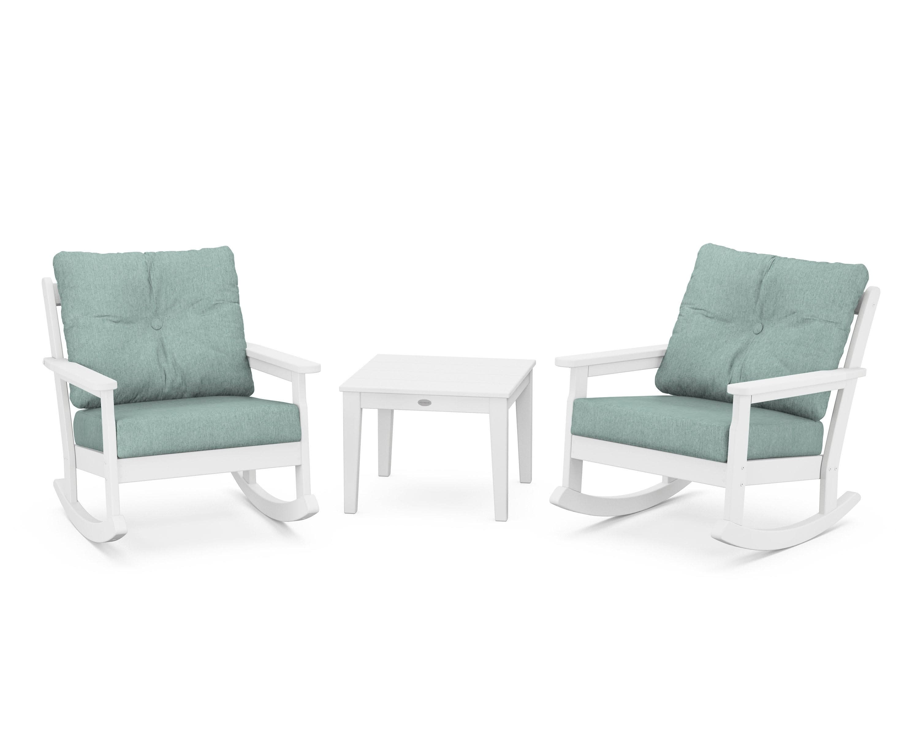 Vineyard 3-Piece Deep Seating Rocker Set in White / Glacier Spa