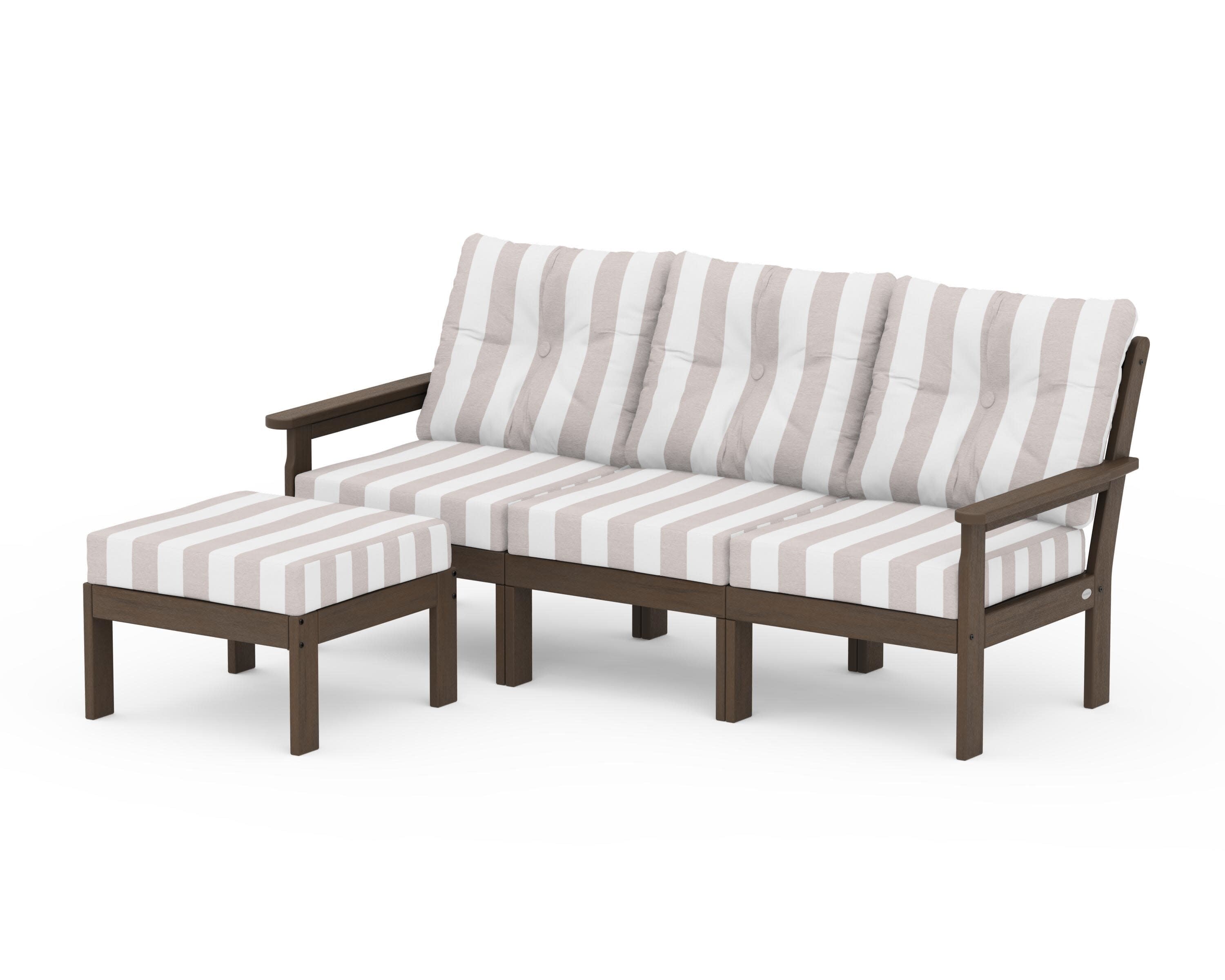 Vineyard 4-Piece Sectional with Ottoman in Kona / Cabana Stripe Dune Burlap