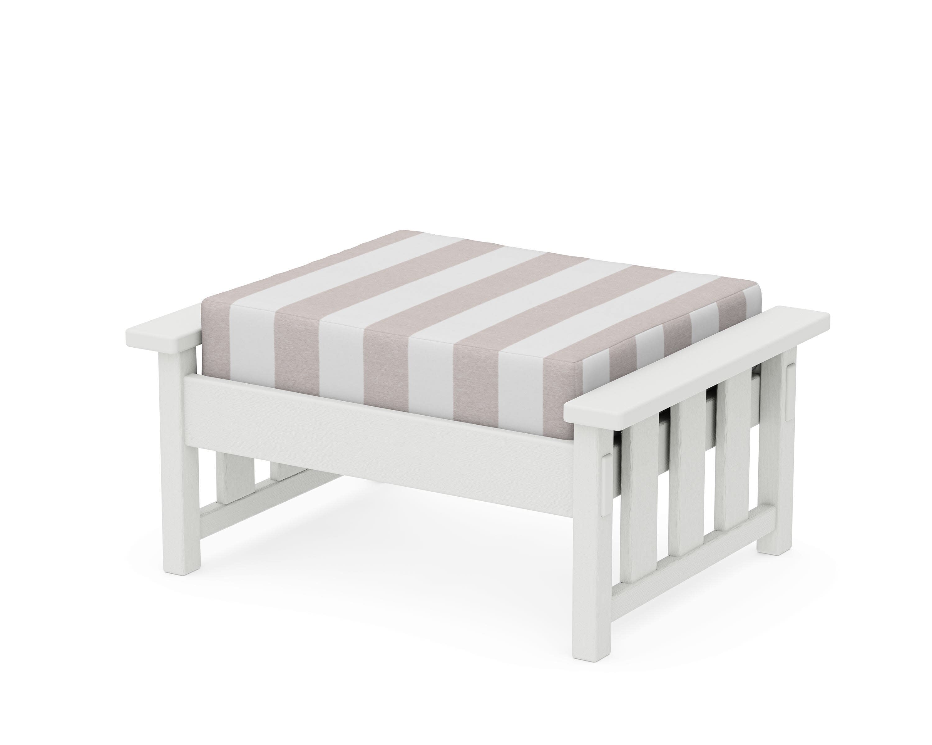 Acadia Deep Seating Ottoman in Vintage White / Cabana Stripe Dune Burlap