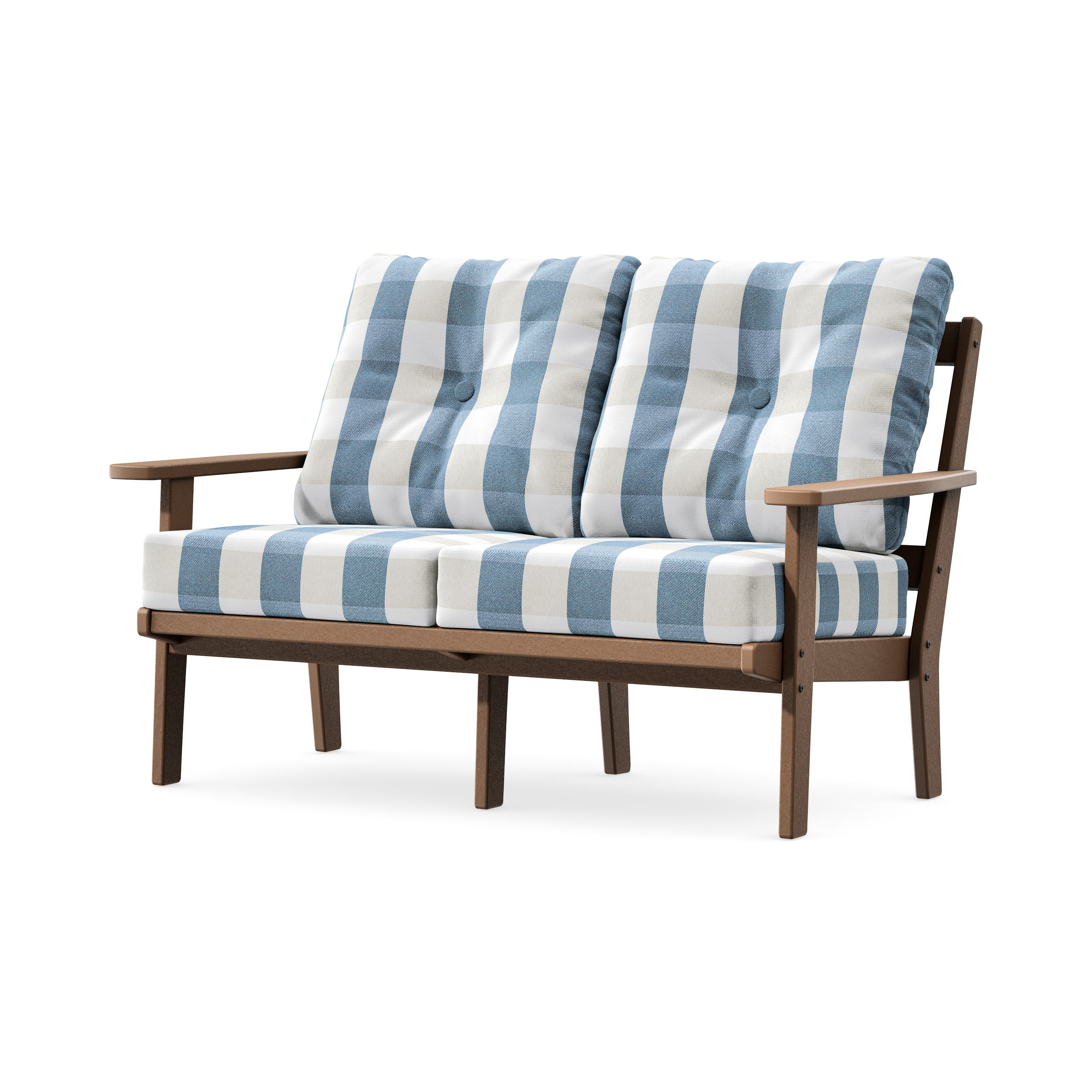 Oxford Deep SeatingLoveseat in Teak / Buffalo Plaid Sky Blue