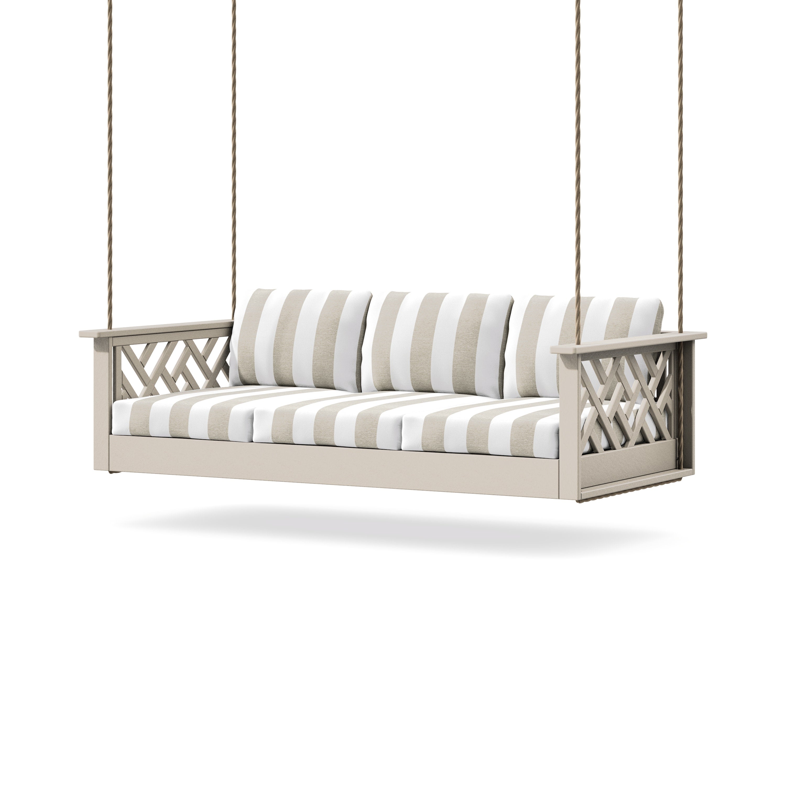Chippendale Daybed Swing in Sand / Cabana Stripe Dune Burlap