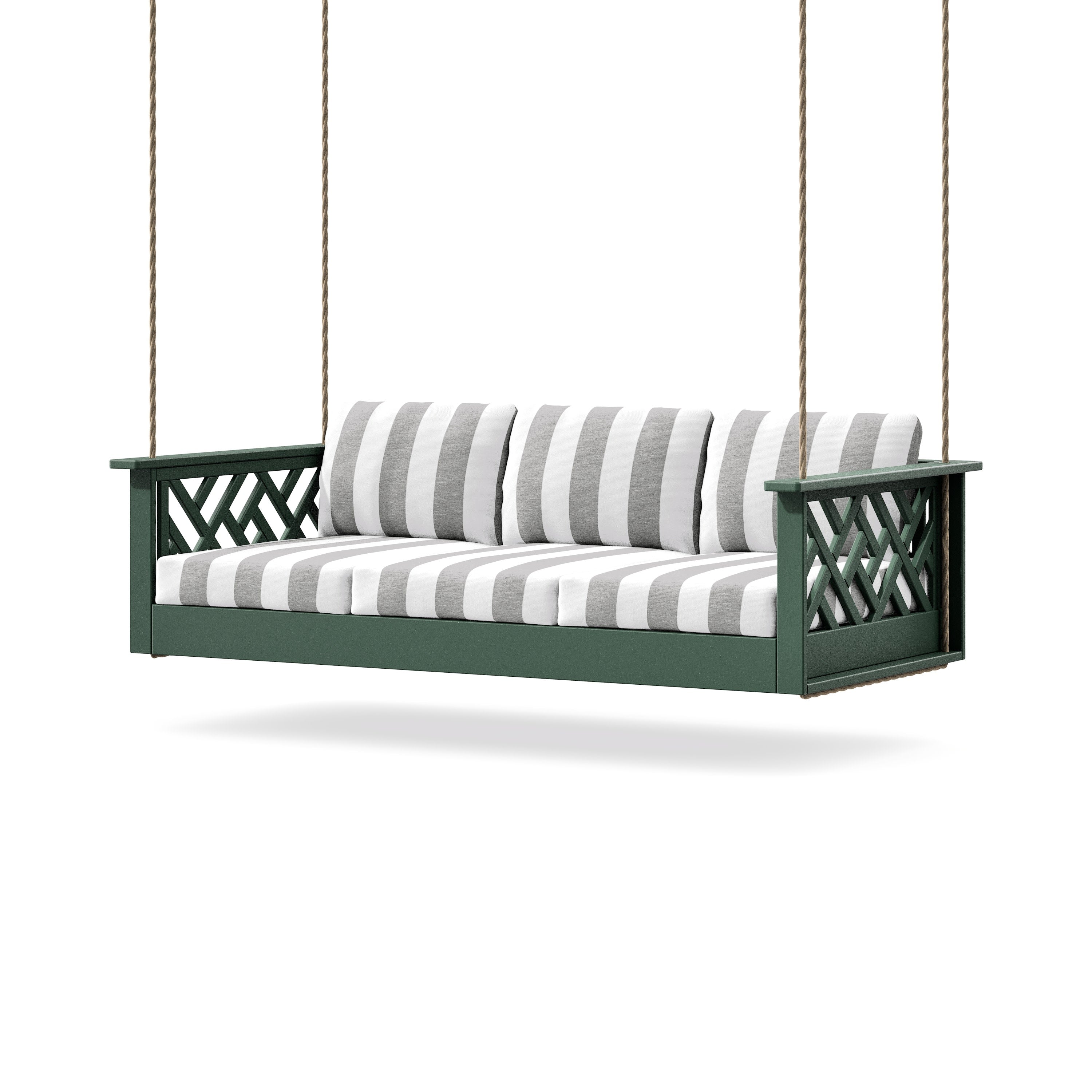 Chippendale Daybed Swing in Green / Cabana Stripe Grey Mist