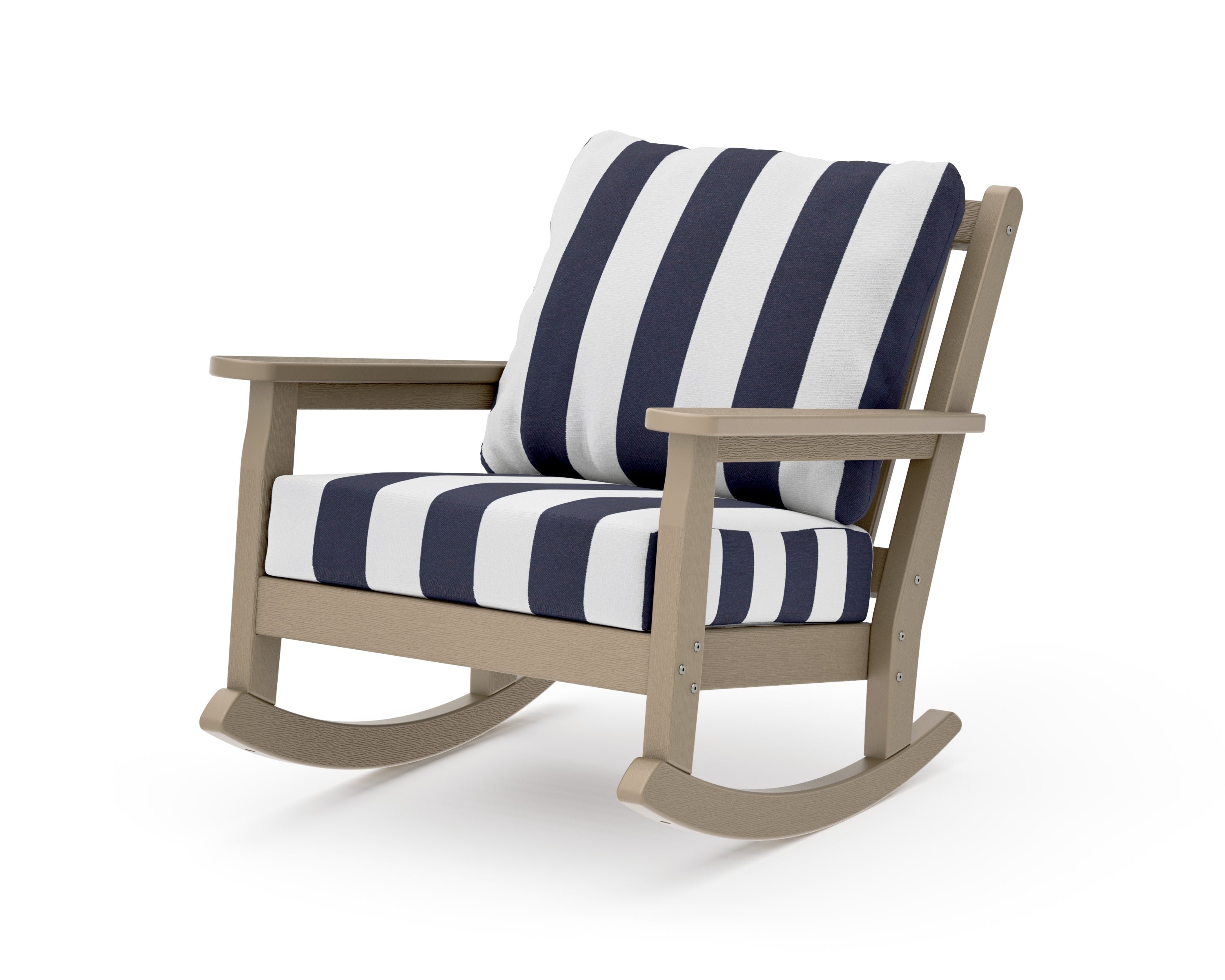 Chippendale Deep Seating Rocking Chair in Vintage Sahara / Cabana Stripe Navy