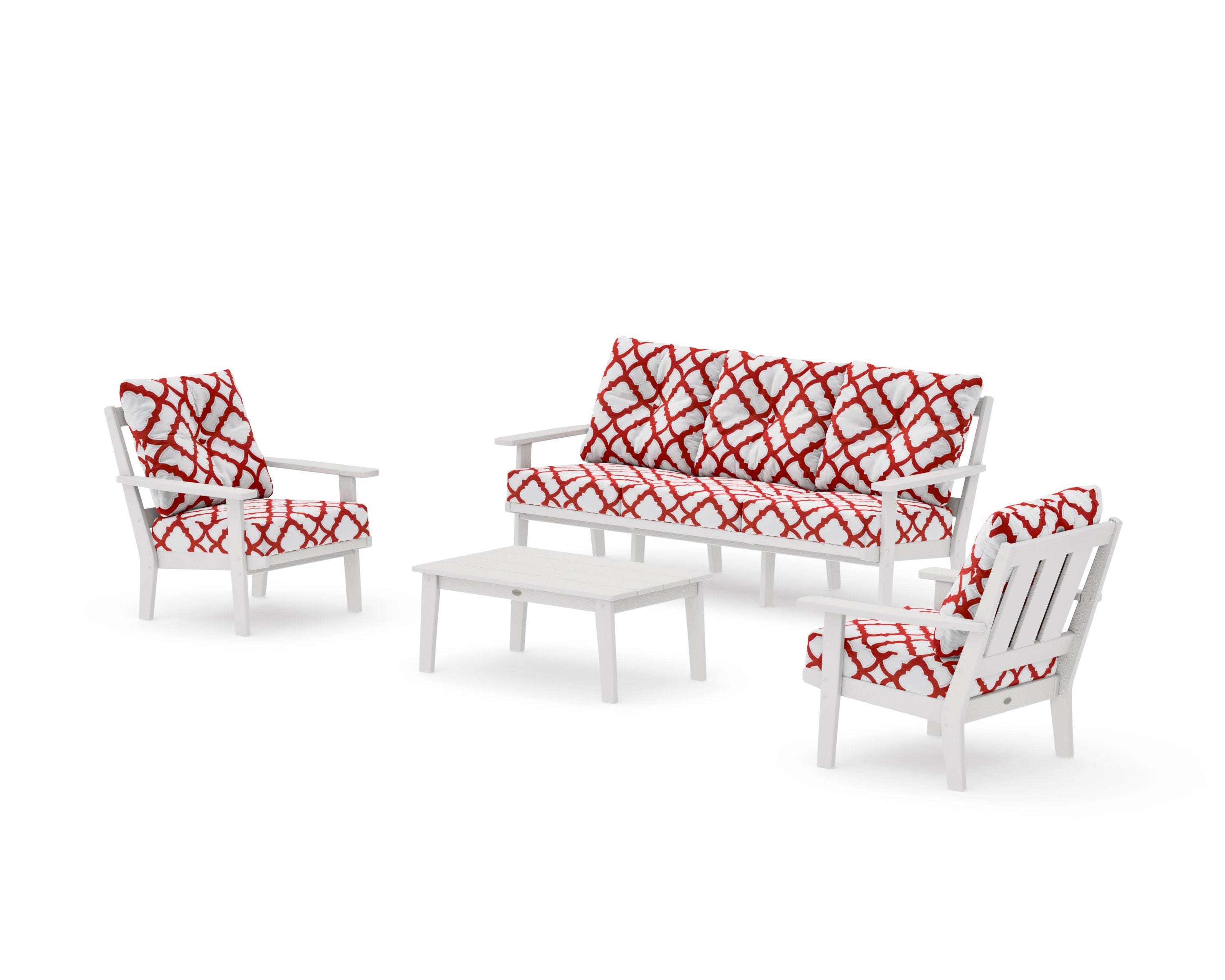 Oxford 4-Piece Deep Seating Set with Sofa in Vintage White / Trellis Crimson