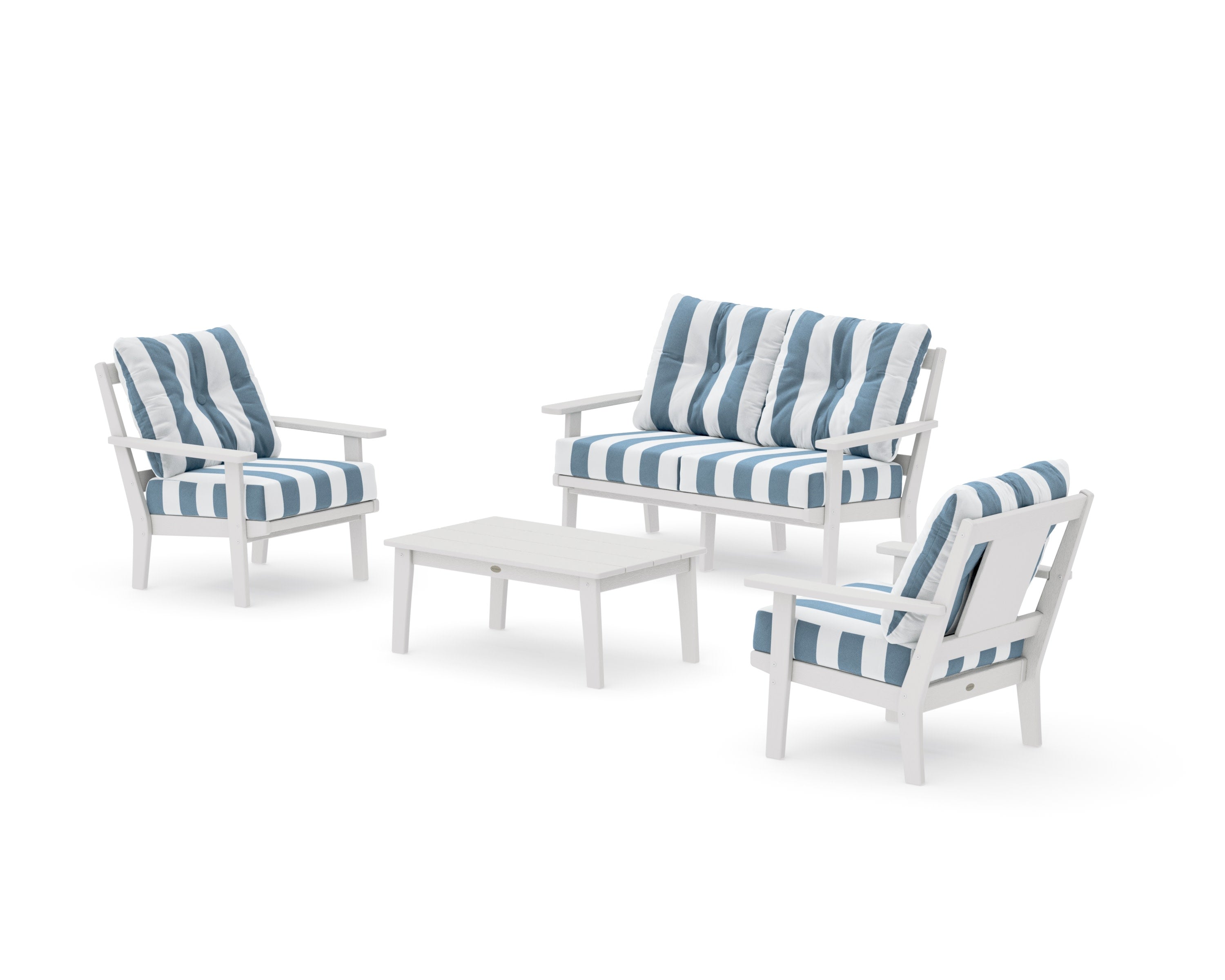 Prairie 4-Piece Deep Seating Set with Loveseat in Vintage White / Cabana Stripe Sky Blue